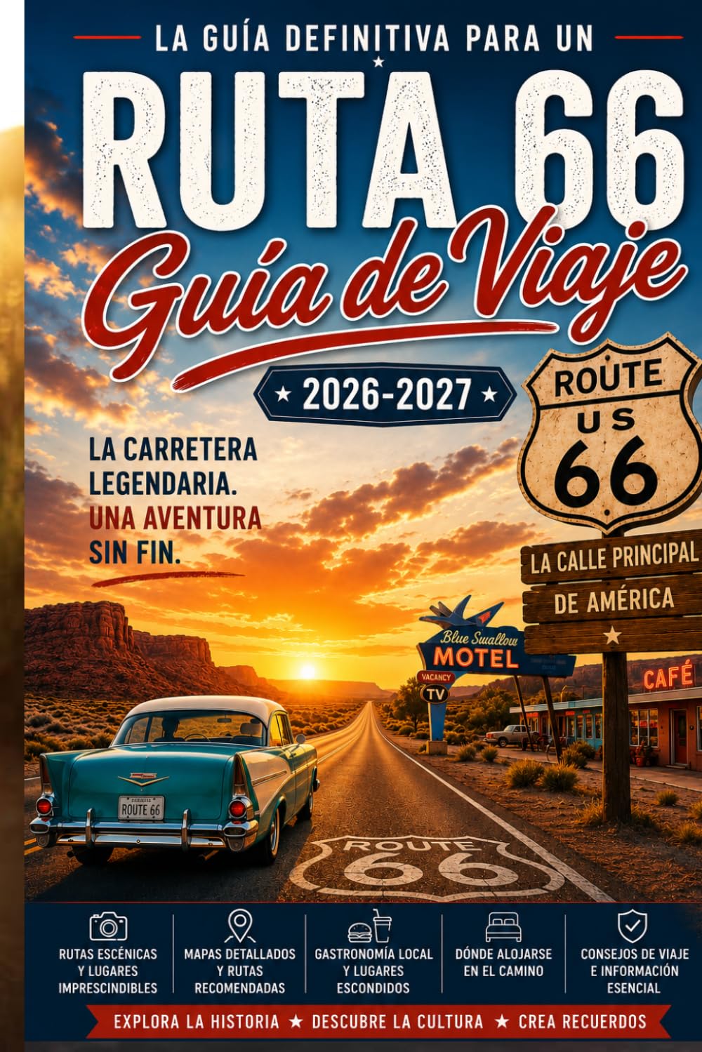 GUÍA DE VIAJE DE LA RUTA 66 (A TODO COLOR): Votre guide indispensable pour un road trip légendaire aux États-Unis : découvrez des villes historiques, ... des attractions touristiques et des trésors