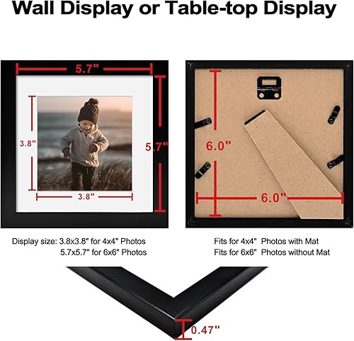 Vista 115 de KINLINK Juego de 4 portarretratos de 12 x 12 pulgadas, cuadrados de madera mate de 8 x 8 pulgadas con plexiglás para 8 x 8 pulgadas con paspartú