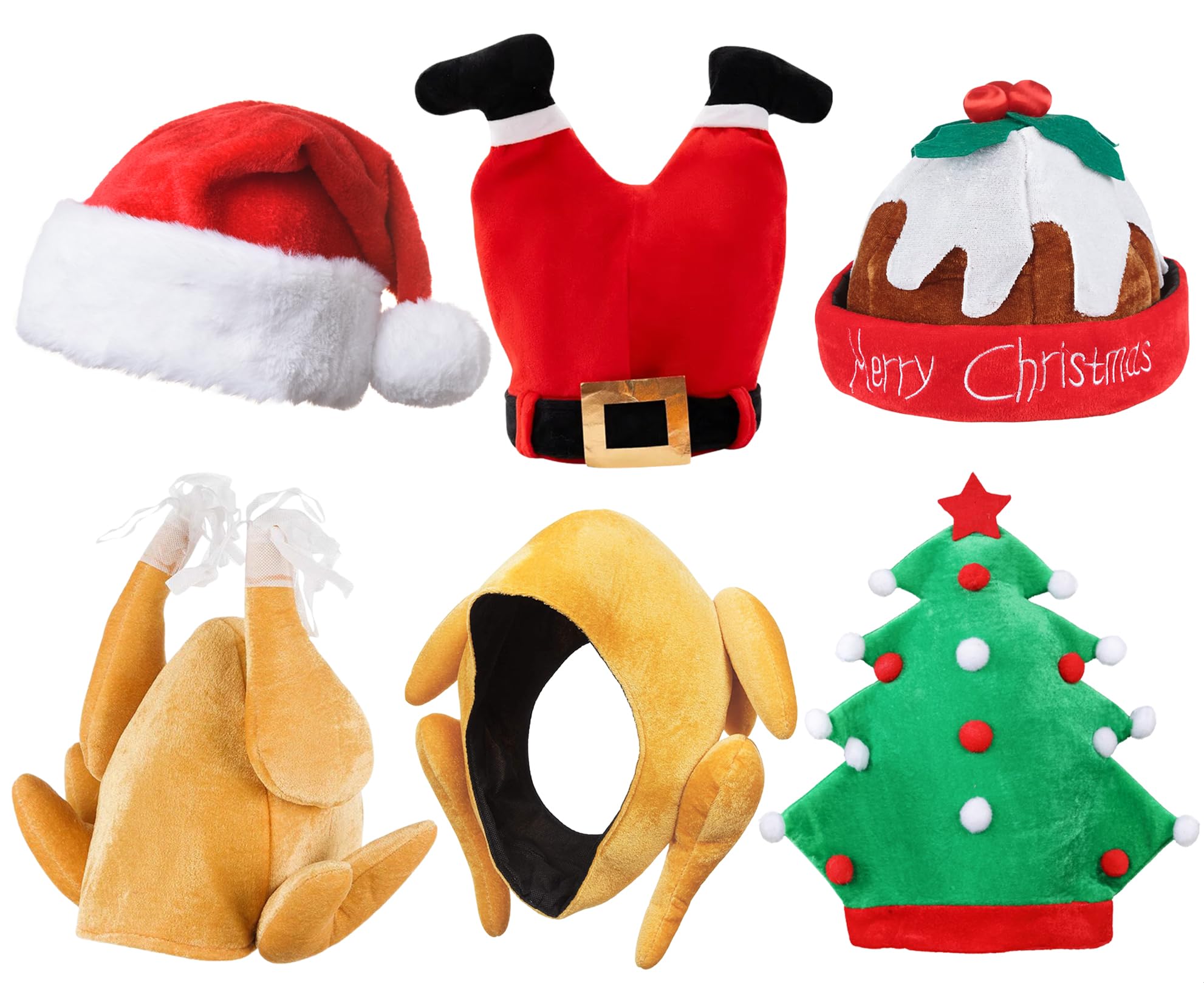 REDSTAR Neuheits-Weihnachtsmützen-Set – enthält Weihnachtsmützen, Weihnachts-Truthahnmütze für Erwachsene, Weihnachtspudding-Mütze für Erwachsene, Weihnachtsbaummütze –