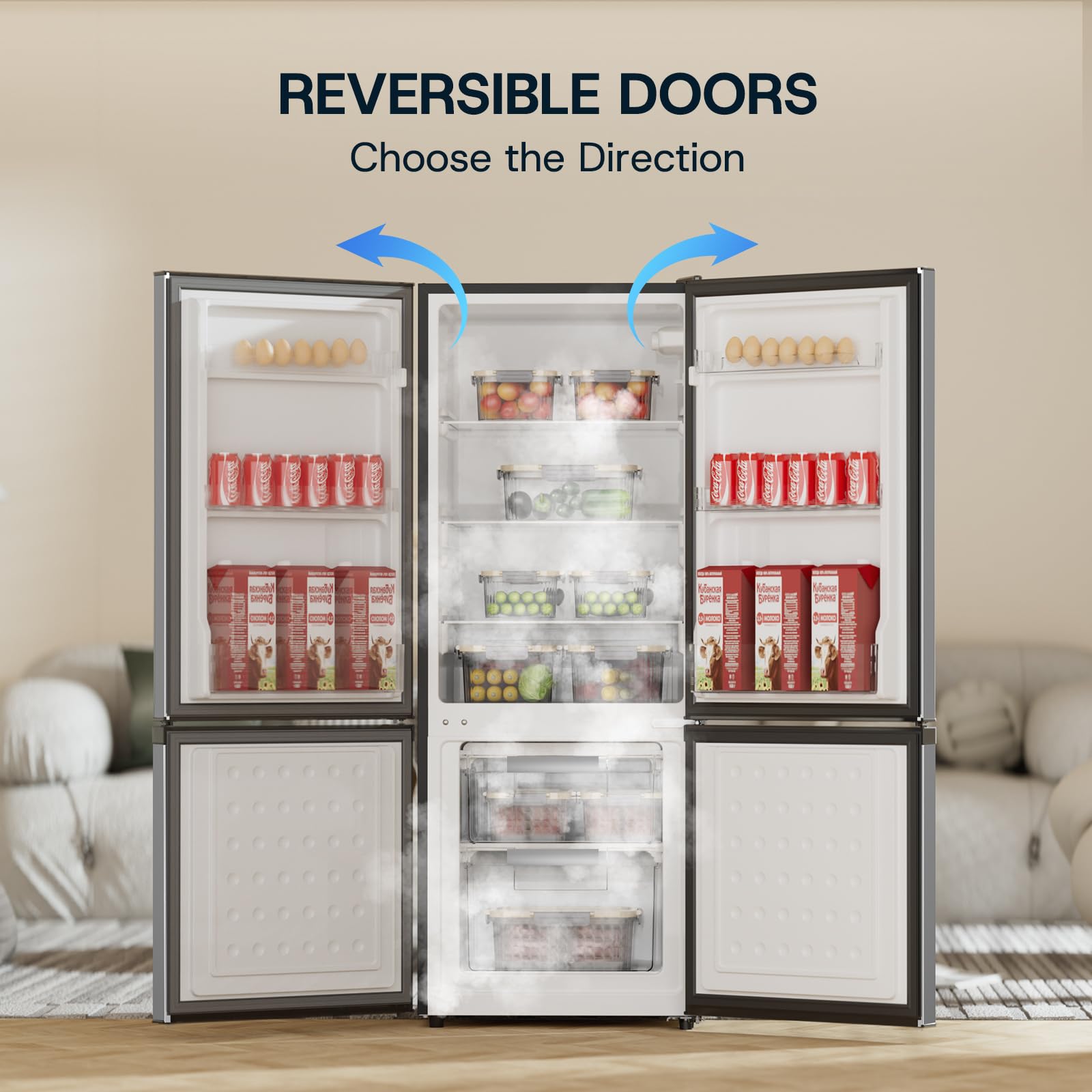 Upstreman 7.1 Cu.Ft Refrigerator With Bottom Freezer, Apartment Fridge With Freezer, Energy-Efficient, Large Capacity, Adjustable Thermostat, Refrigerator For Apartment, Kitchen, Dorm,Silver(Bm71) on Fridge.com - View 6