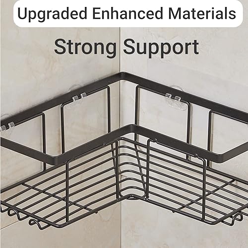 Miniatura 6 de GADZHI Organizador de ducha esquinero con barra mejorada sin perforaciones de acero inoxidable organizador de baño paquete de triángulo 2 unidades