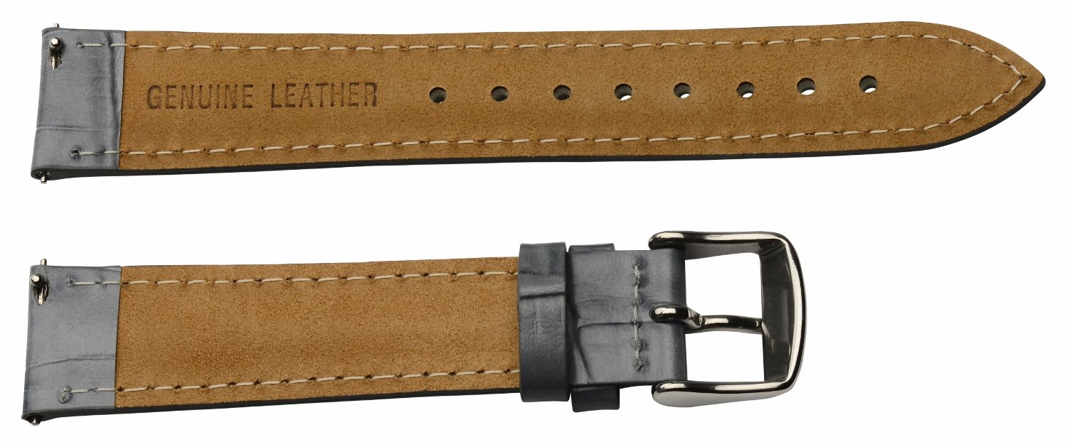 Clockwork Synergy - 2 Piece Ss Leather Classic Croco Grain Interchangeable Replacement Watch Band Strap 19mm - Olive Green - Men Women