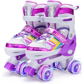Children's Roller Skates for Girls Boys Adjustable 8 Light Up Wheels Quad Skates for Girls Boys Toddler Beginners Indoor and Outdoor
