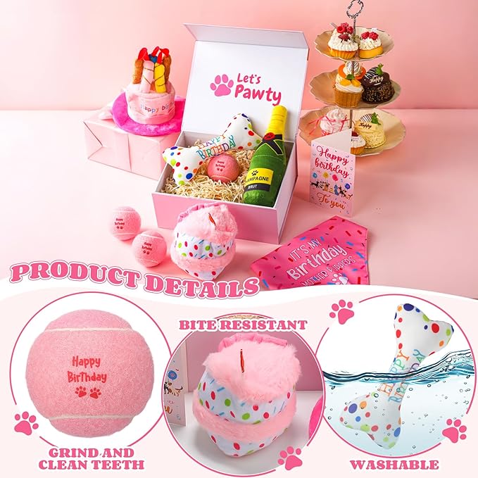 10 Piezas Set de Juguetes para Perro Cumpleaños Rosa miniatura 3
