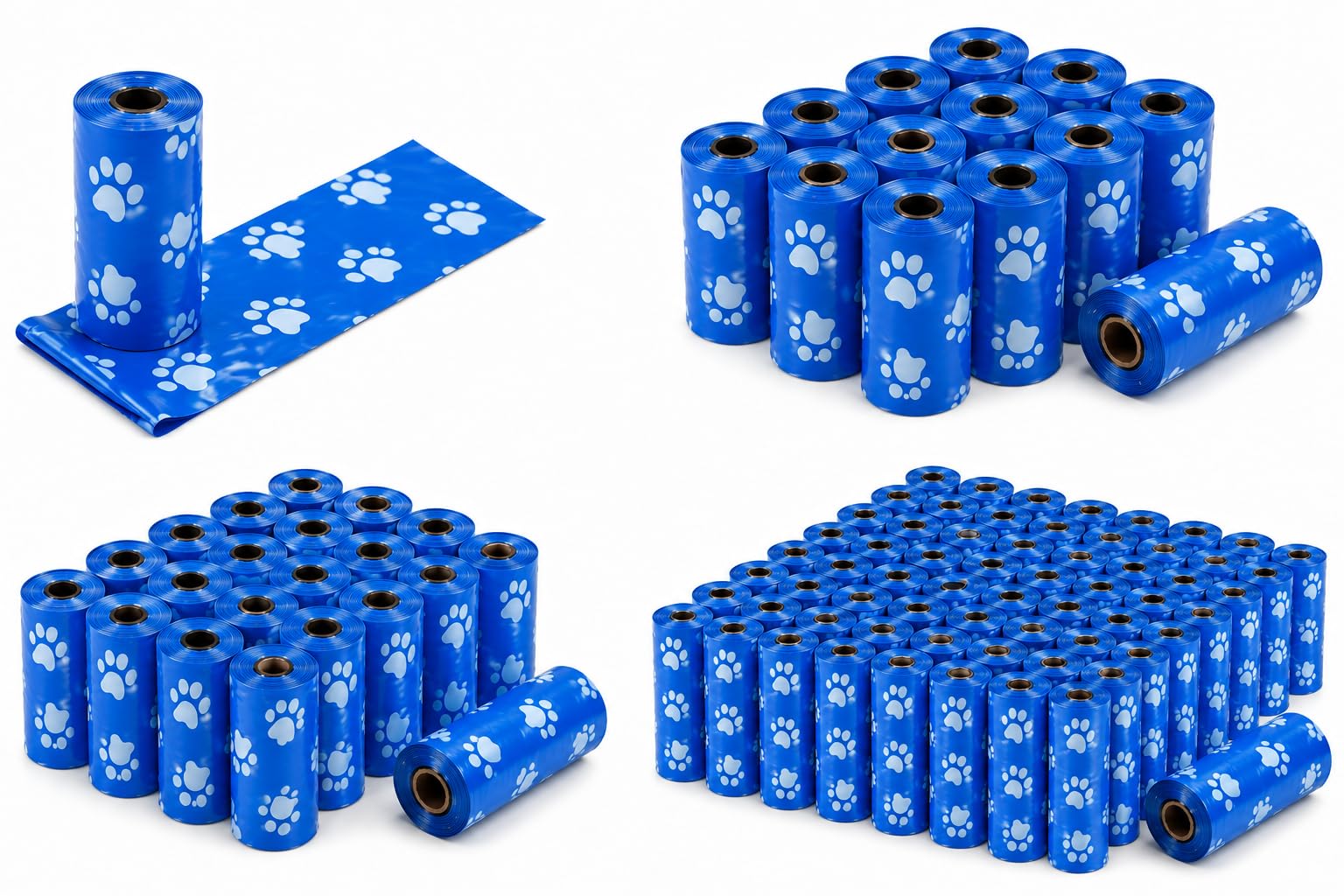 D.i.l Blue Paw Print Dog Poop Bags, Leak Proof, Strong And Durable, Easy Tear Refill Rolls For Dispenser, 15 Bags Per Roll (10 Roll(150 Bags))