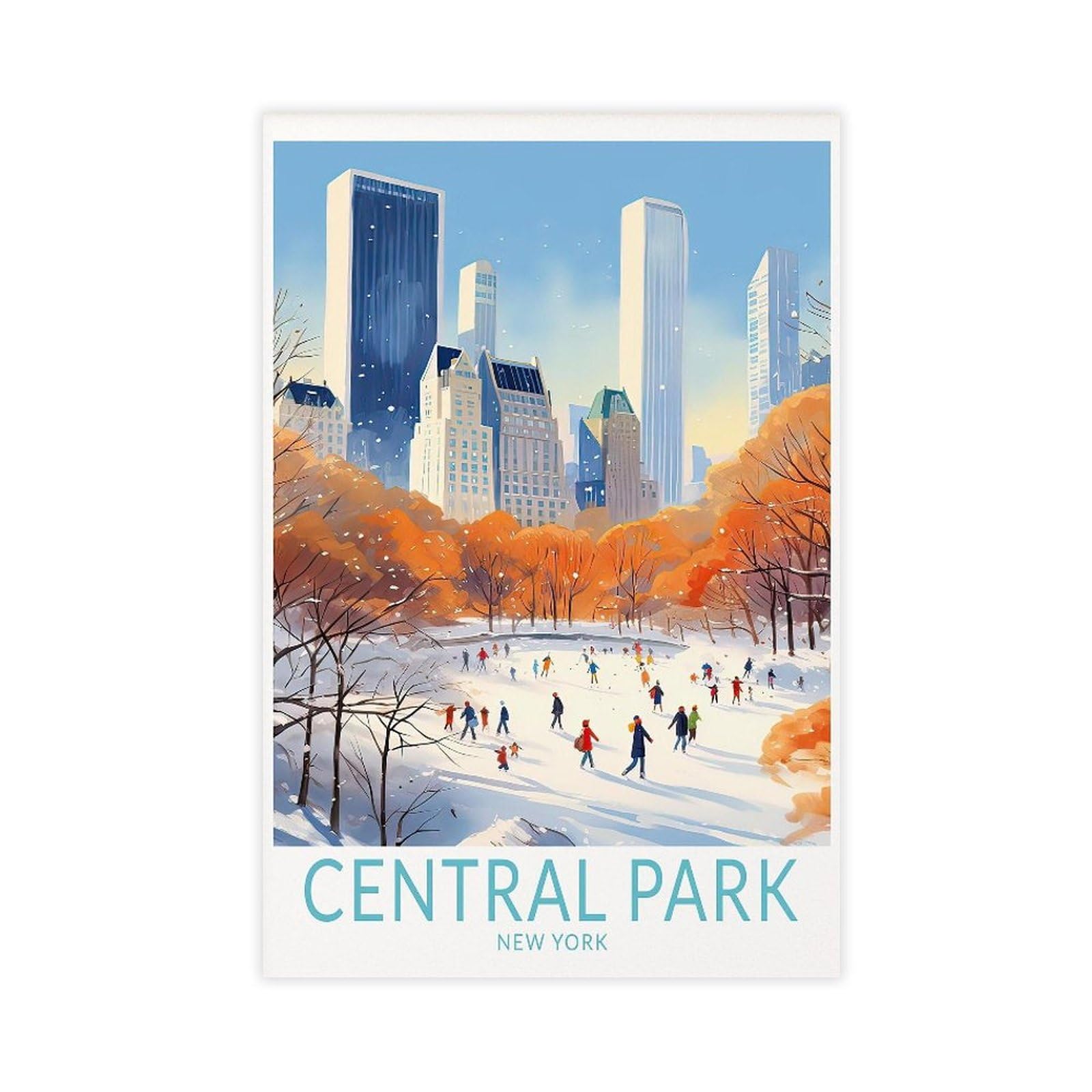 QGVBGF New York Central Park Ice Skating Travel Canvas Poster Wall Art Decor Print Picture Paintings for Living Room Bedroom Decoration 16x24inch(40x60cm)