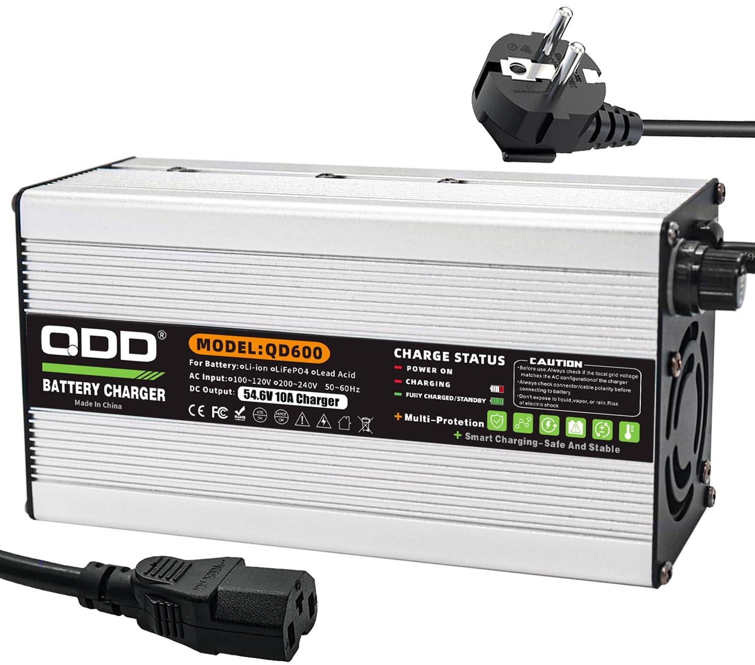 QDD Cargador 54.6V 10A Batería Li-ION 48V Salida Conector C13 Scooter, Cargador de Coche Eléctrico Utilizado para Batería Lipo Lipo 13S 48V