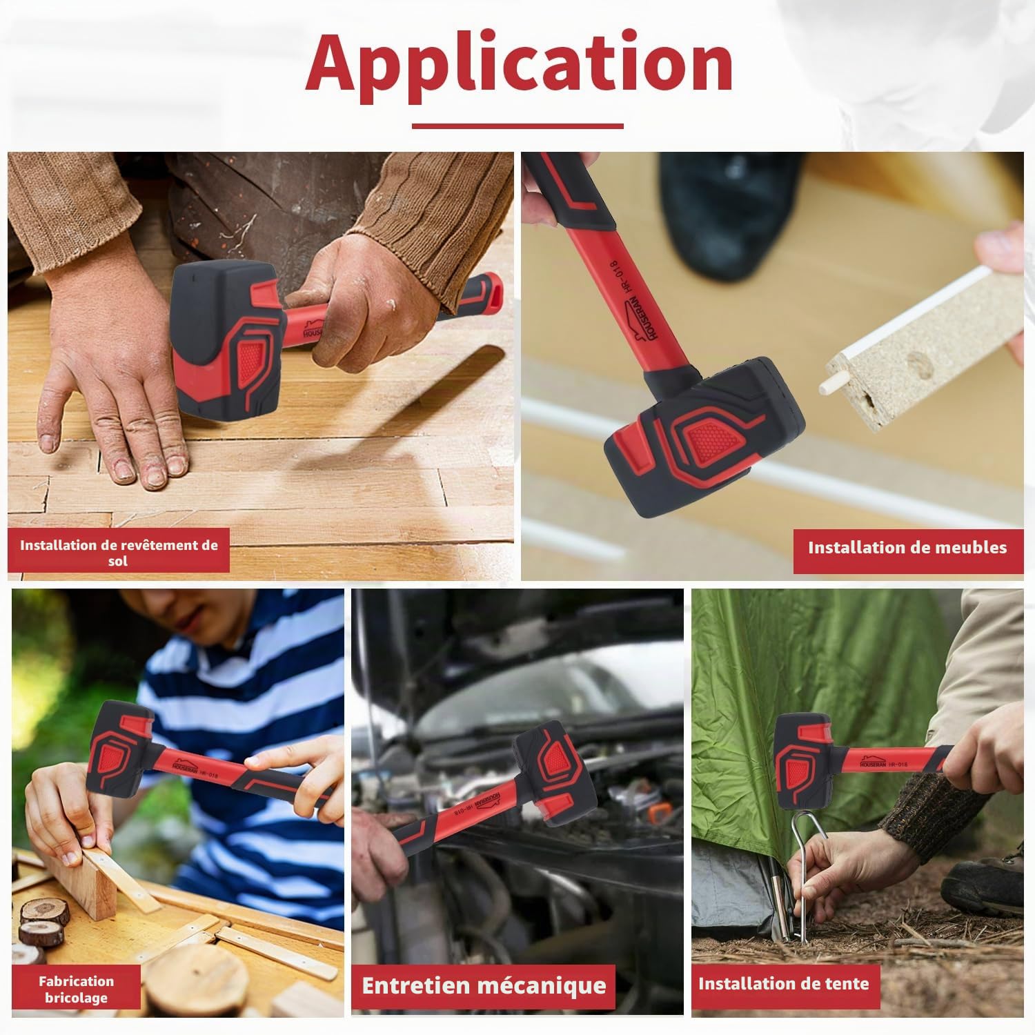 Marteau en Caoutchouc, lot de 3, 350g, 560g et 1100g, Maillet de Pavage pour Le Travail du Bois, le Revêtement de Sol, Les Projets de Bricolage et L'aménagement paysager
