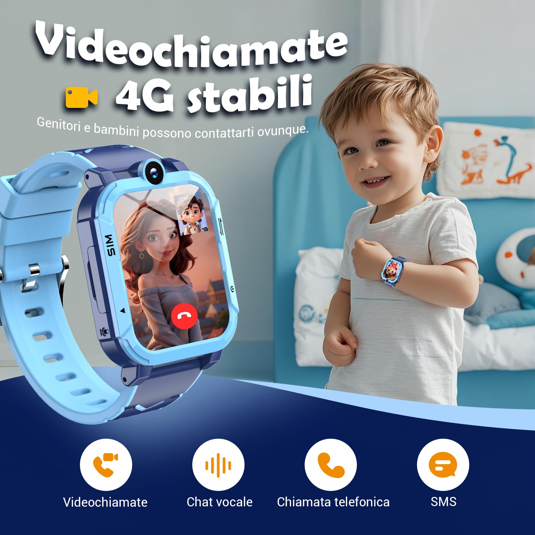 Blackview Smartwatch per Bambini Smartwatch GPS+LBS+Wi-Fi Tracciatrice, SOS, 4G Chiamate, Chat vocale, Videochiamata, SMS, Gioco, Fotocamera, Calcolatrice, Contapassi, Sveglia per Regalo Bambini