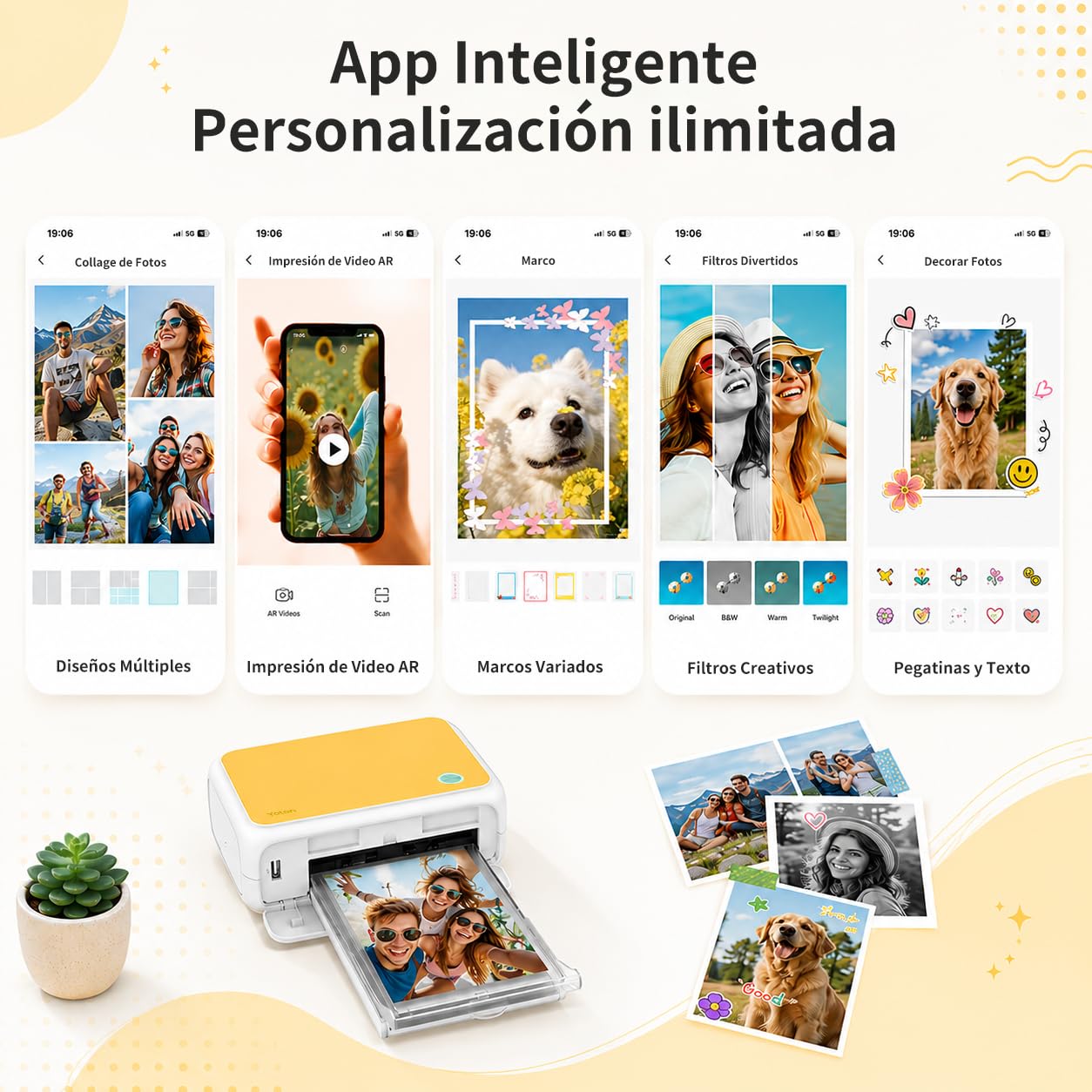 YOTON Impresora Fotos Movil, Impresora Fotos Portatil con 54 Fotos Incluidas, Conexión Wi-Fi, Impresión de Vídeo AR y Imprimir Foto de Identidad, para iOS/Android/PC (Sistema Mac no Compatible)