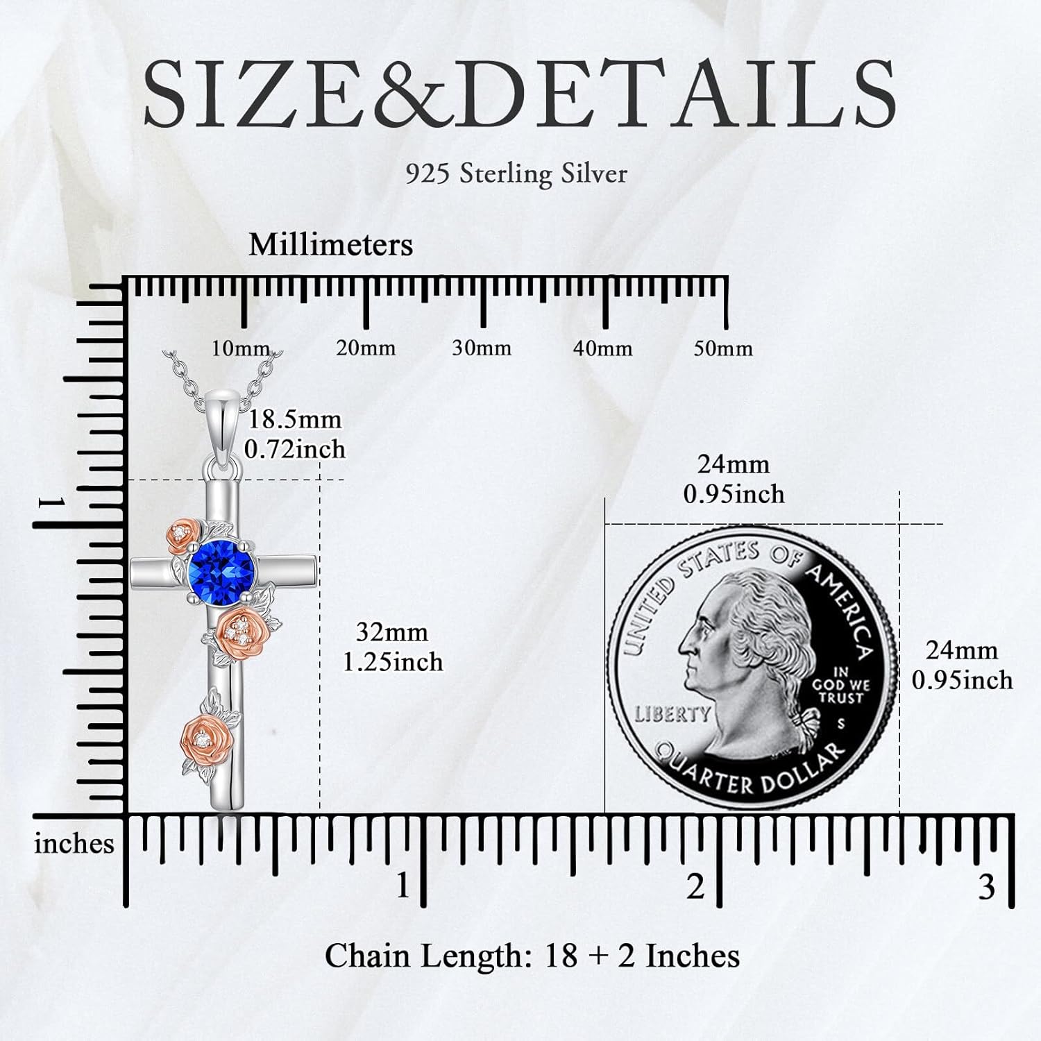 Diamond Cross Necklace with Sapphire 925 Sterling Silver Lab Grown Diamond Flower Cross Pendant Necklaces Christian Jewelry for Women - Image 4