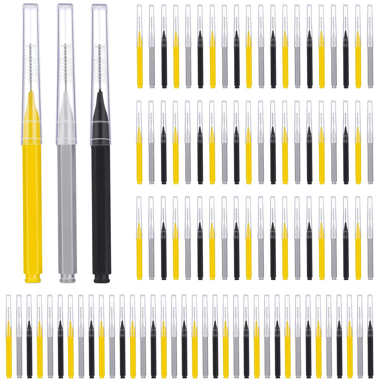 Patelai 100 Pcs Braces Dental Brushes,Black, Grey,Yellow,Various Sizes