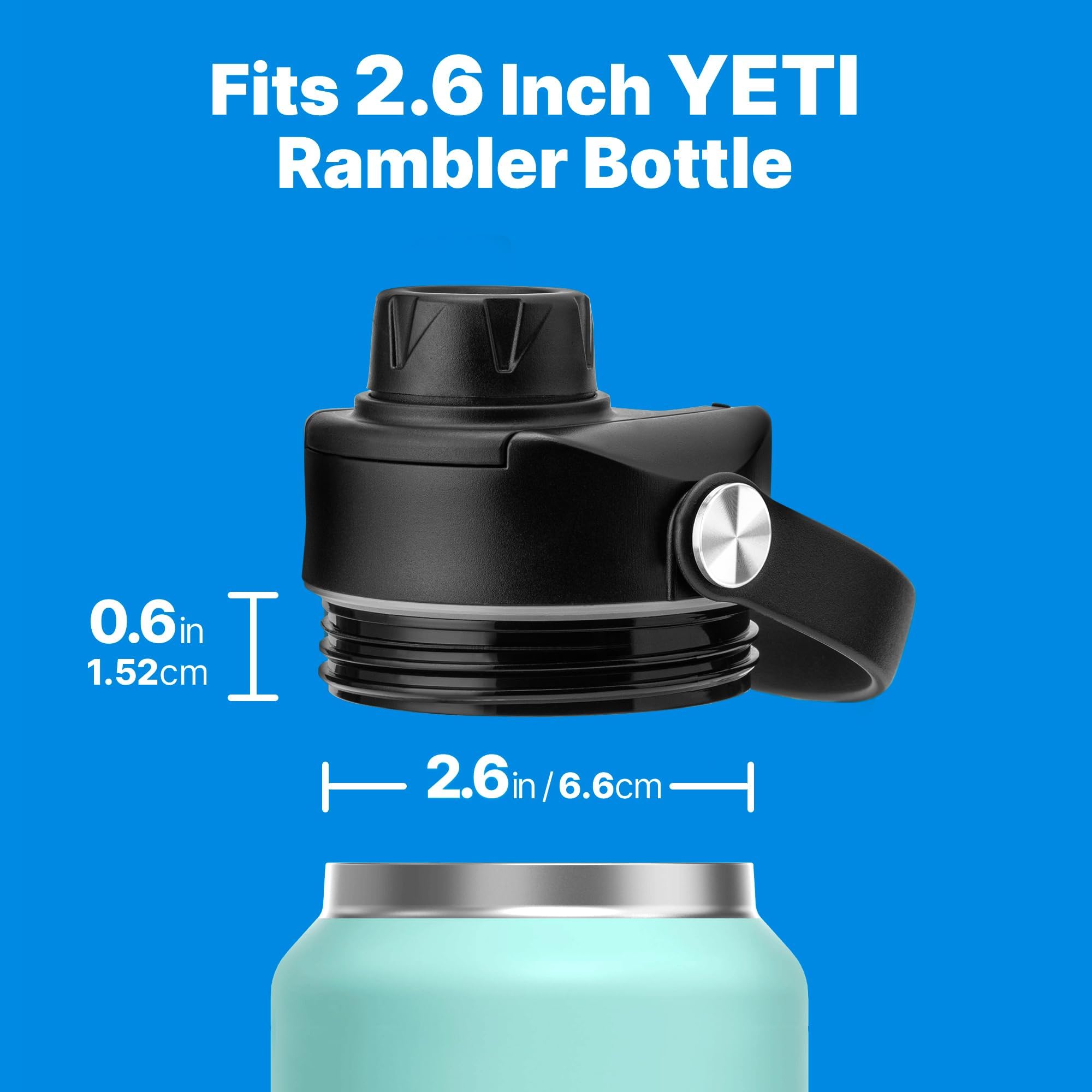 Auslaufdeckel für Yeti Rambler Wasserflasche 45,7 cm, 66,4 cm, 91,9 cm, 1,8 l und Jr. 340 ml, Ersatzdeckel mit flexiblem Griff für Yeti Rambler-Flasche, BPA-frei (Schwarz, 2 Stück)