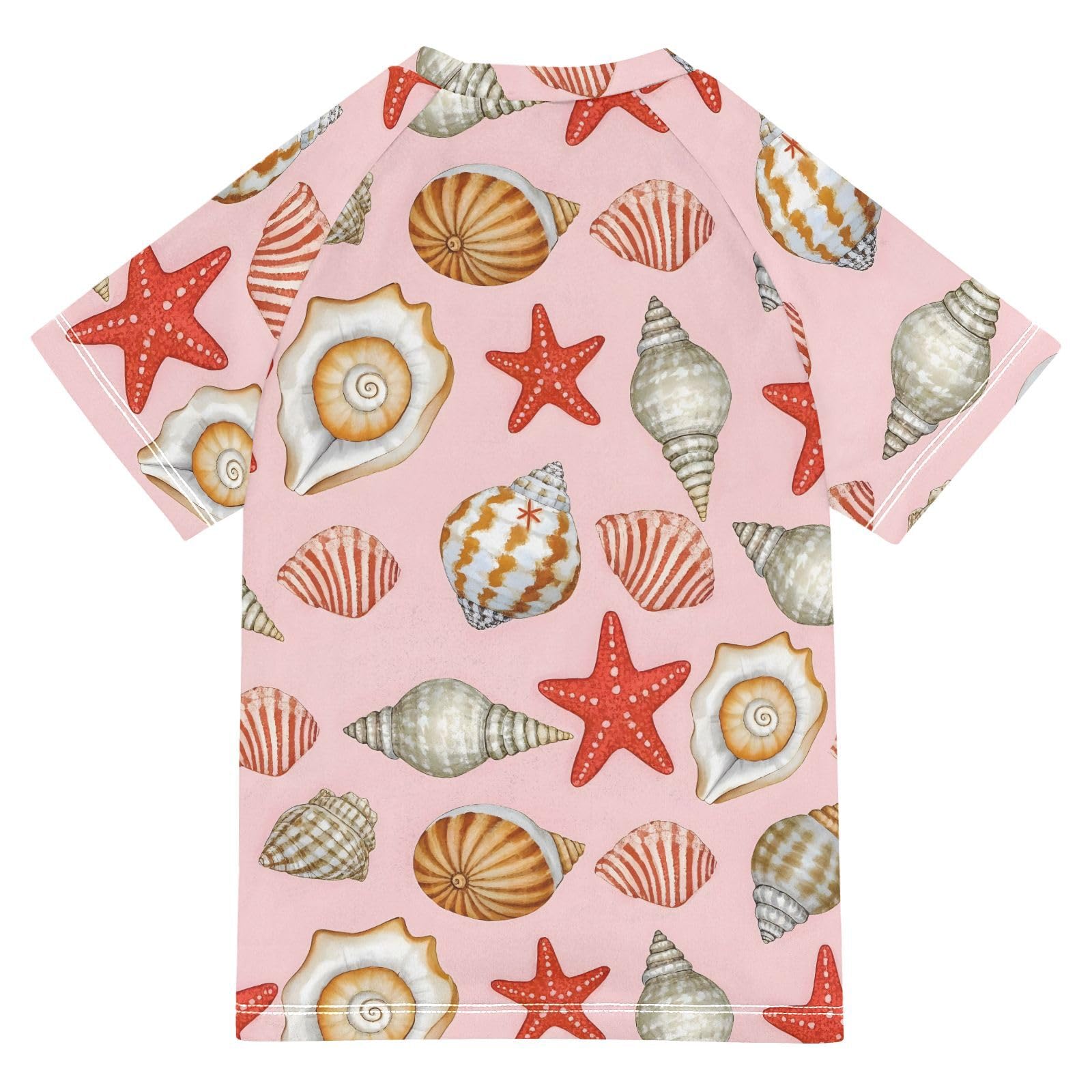Boys Rash Guard Short Sleeve Swim Shirts for Boys Conch Starfish Print Sun Protection 7-8T