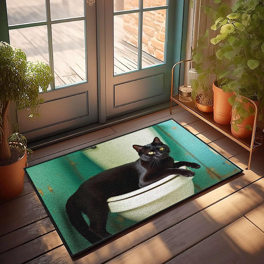 Paillasson personnalisé chat noir pour égayer votre entrée de maison ou décoration de bureau amusante