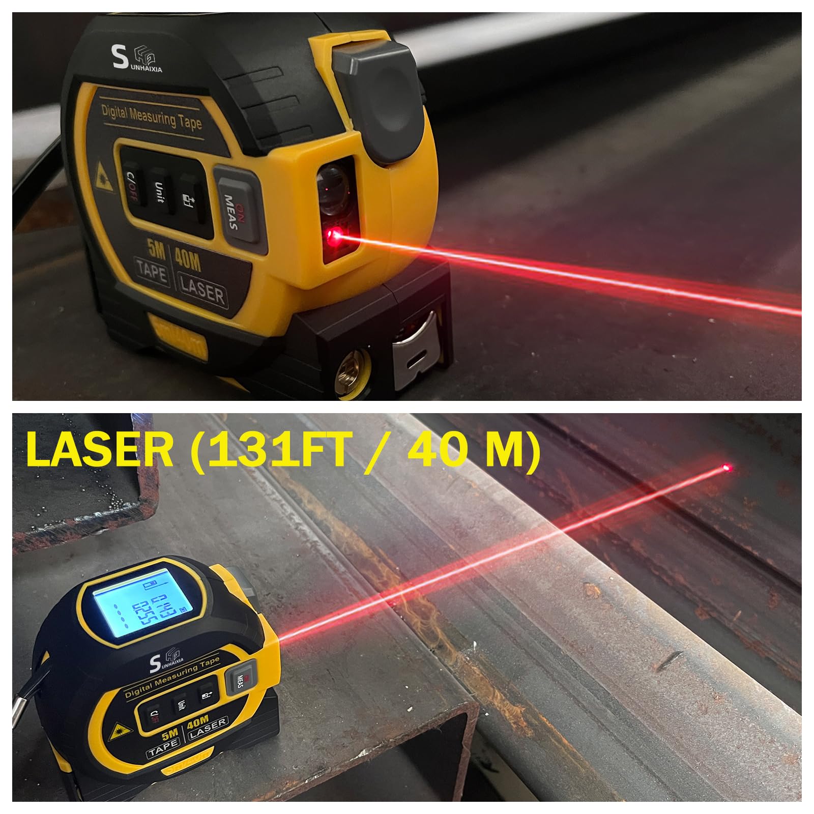 Fitdays Mètre Laser 3-en-1 avec Ligne Croisée | 40m Laser + 5m Ruban AutoBloc | Grand Écran LCD (m/ft/in) & Calculs Surface/Volume | Bricolage, BTP, Professionnels