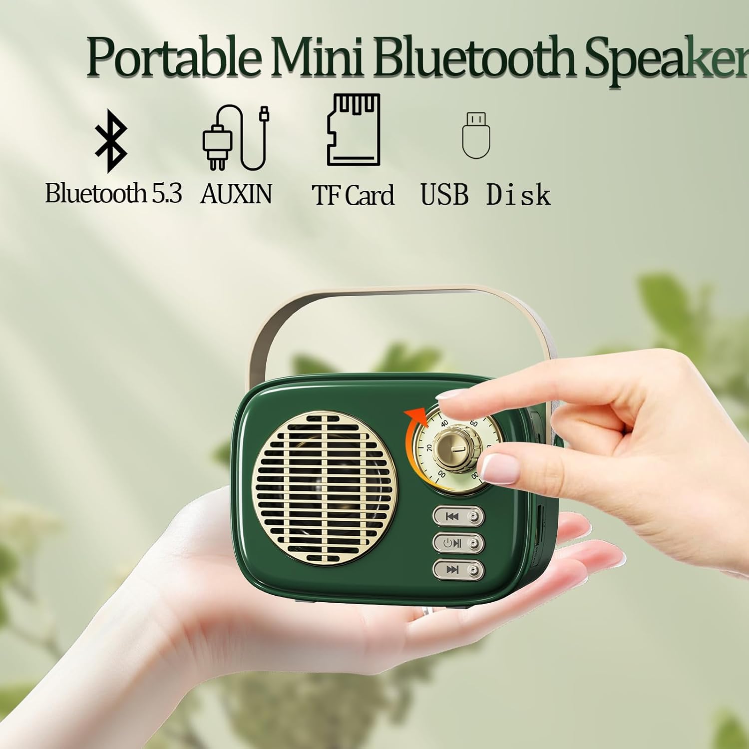 Retro Bluetooth Speaker,Vintage Decor,Small Wireless Bluetooth Speaker,Gifts for Teenage Girls Women,Cute Portable Old Fashion Style for Kitchen Desk Bedroom Office Party (Green) - Image 2