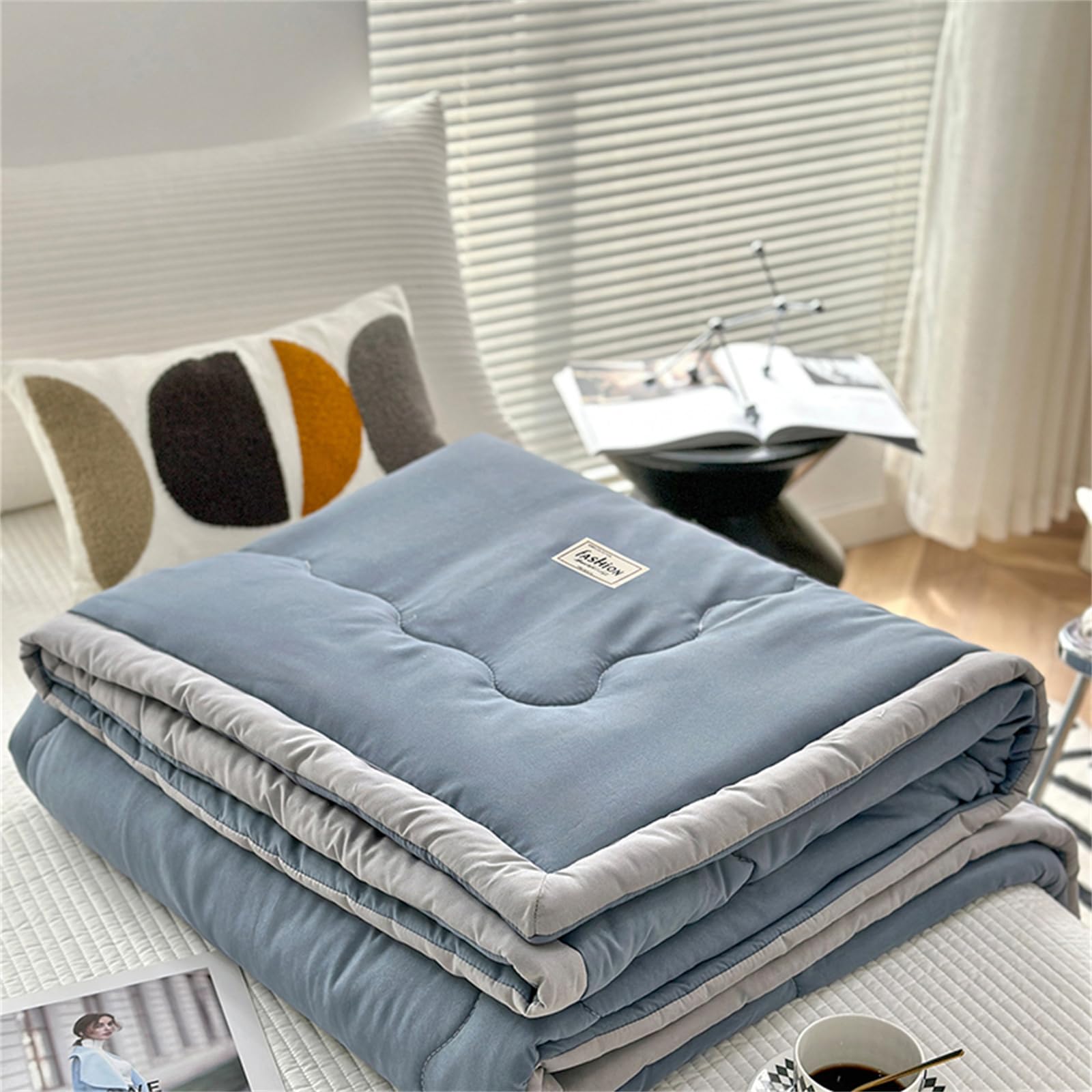 Highdi Nordic Reversible Bed Throws Quilted Bedspreads, Lightweight Patchwork Quilt Comforter Single Double, Cotton Throw Summer Quilt, Quilted Blanket for All Seasons (Blue,110x150cm)