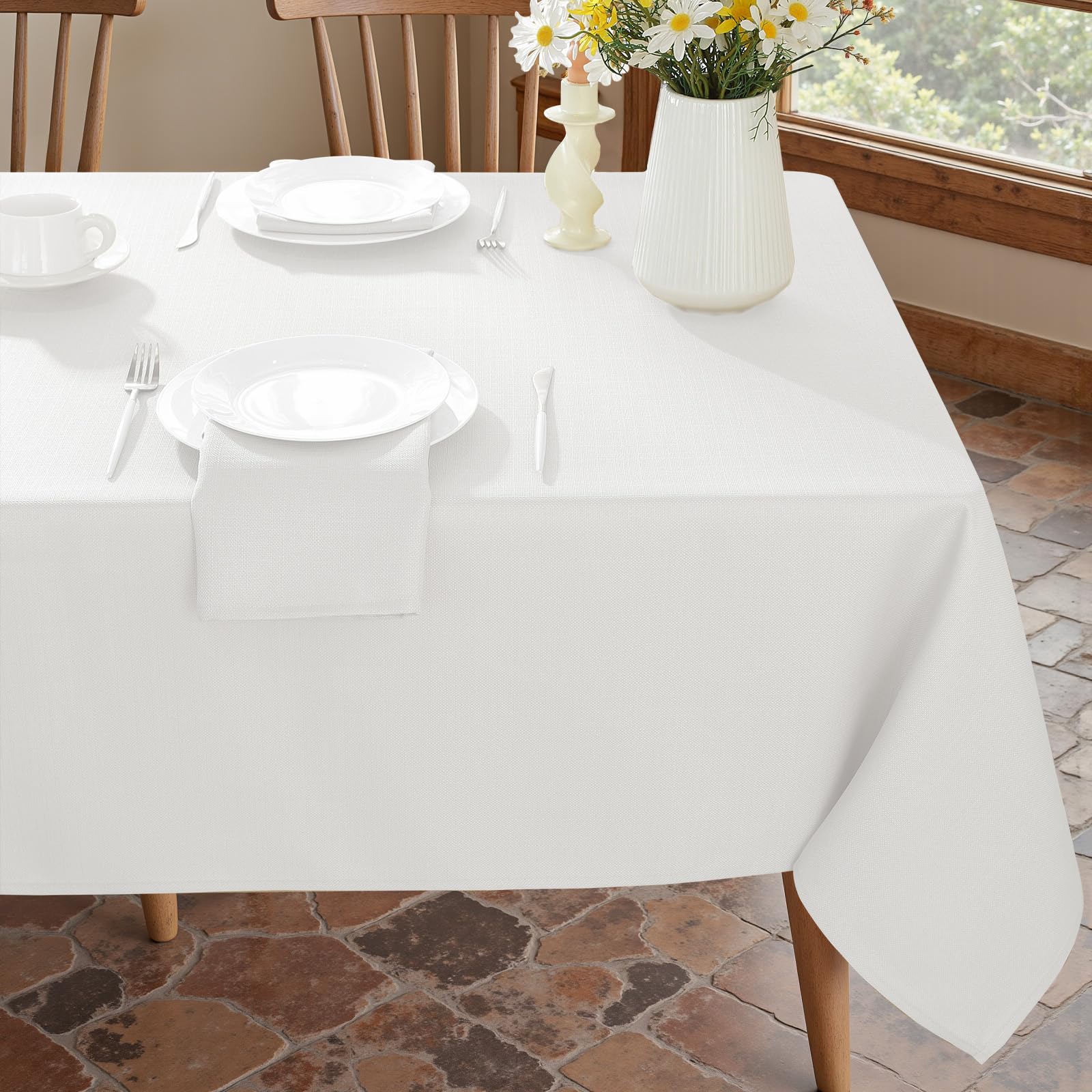 SASTYBALE White Rectangular Tablecloth 152 x 213 cm, 200 GSM Faux Linen