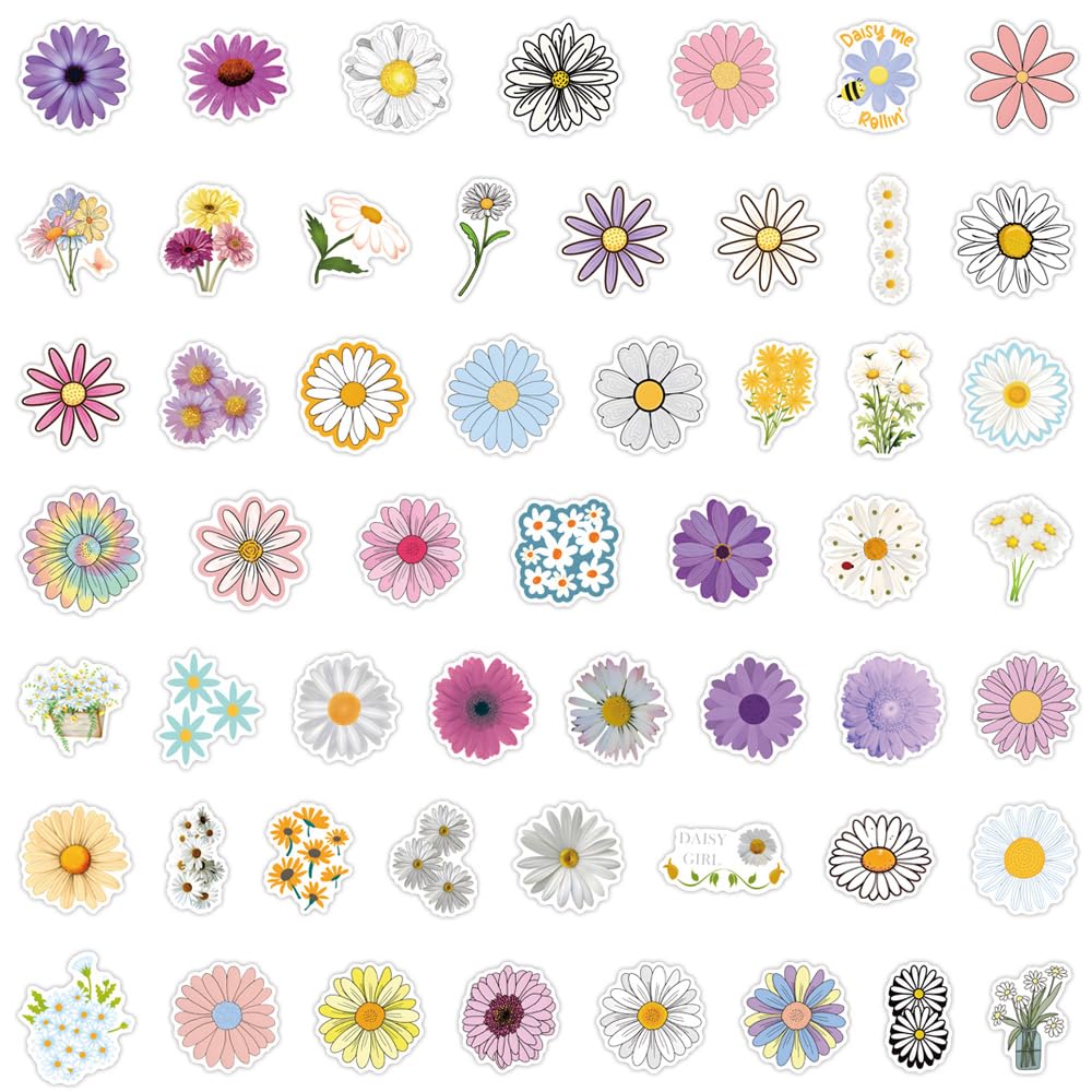 110 Pcs Daisy Scrawl Stickers for Guitar,Bicycle,Laptop,Water Bottles,Skateboard,Computer,FlowerCute Style Stickers Waterproof Vinyl,Graffiti Decoration for Girls Boys Children Teens - Image 3