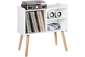 White Turntable Stand with Vinyl Storage