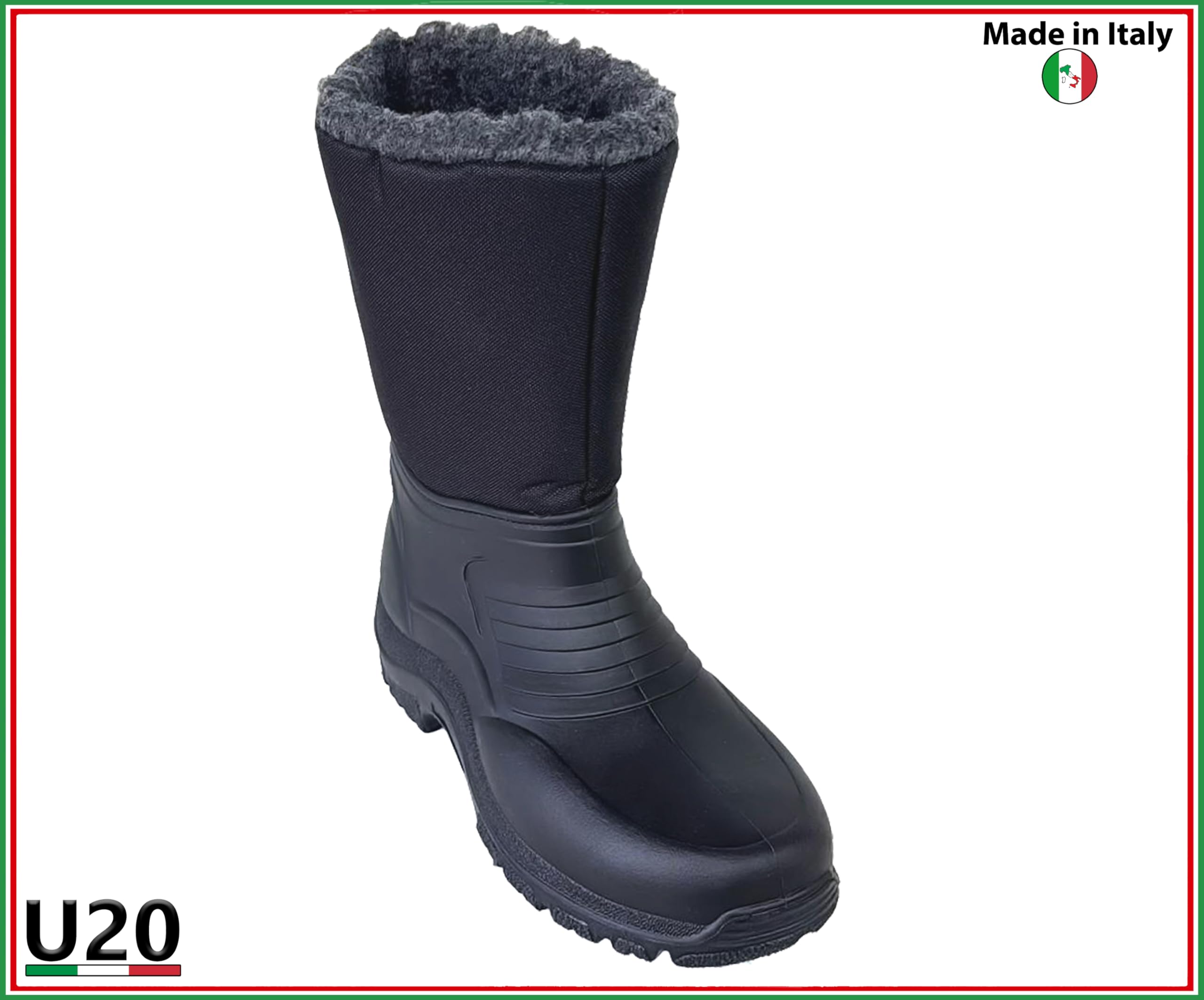 Generico U20 Après-ski unisexe imperméable avec rembourrage en laine synthétique chaude, semelle antidérapante, 100 % fabriquée en Italie