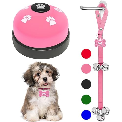 2 Pack Dog Door Bells Dog Doorbell to go Outside Puppy Train Bell for Dogs to Ring to go Potty Puppy Toilet Training Bell Jingle Bells for Door Knob Girl Puppy Essentials Accessories (Pink)