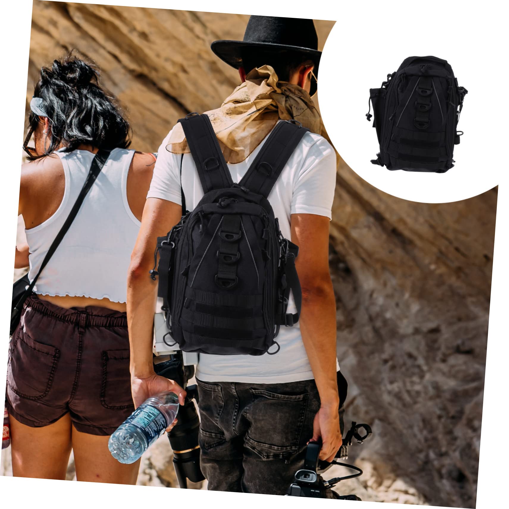 Happyyami Outdoor Rucksack aus Oxford Gewebe mit Viel Stauraum und Praktischen Taschen für Sport und Fahrradtouren in Schwarz