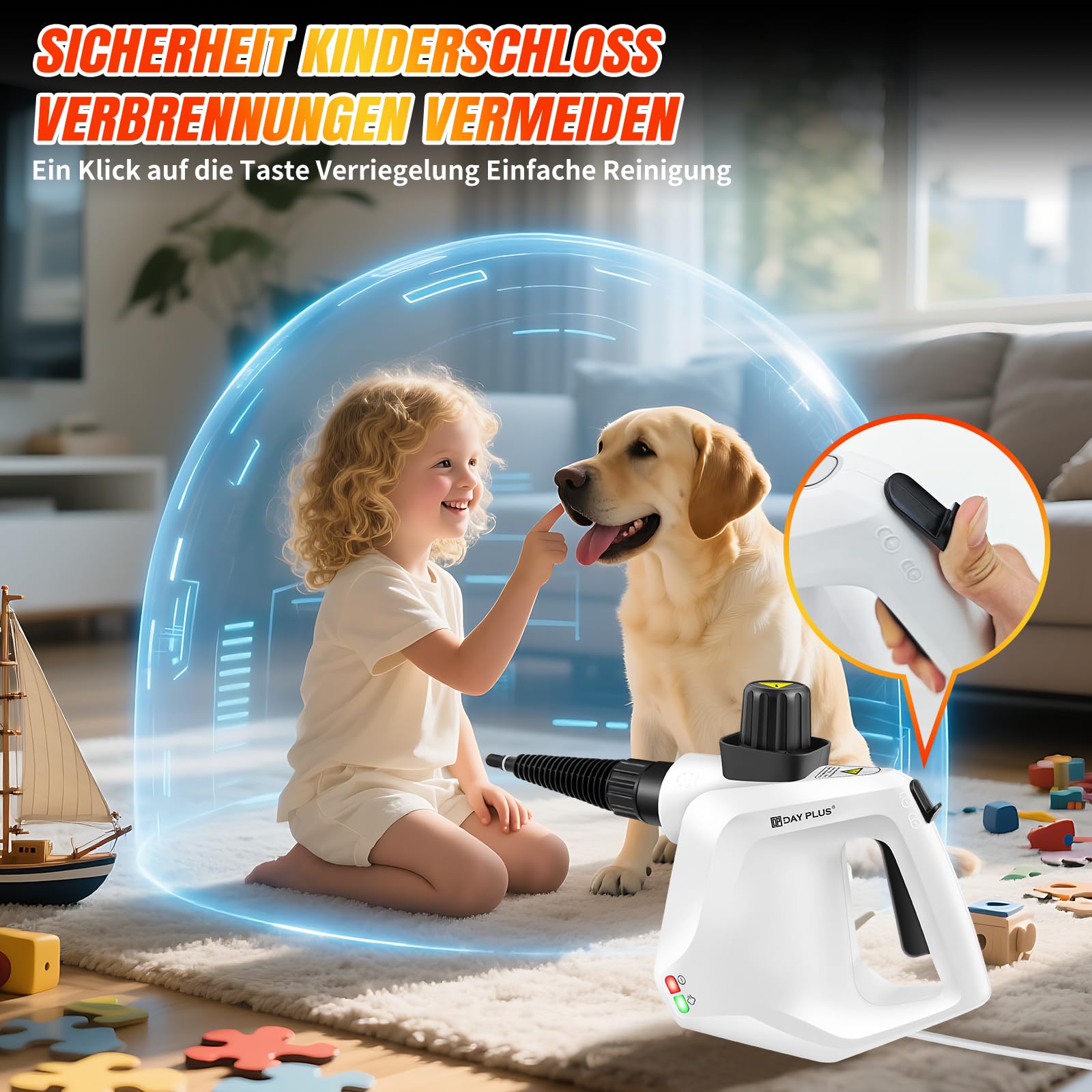 Handdampfreiniger, 1000W Dampfreiniger Handgerät, Chemikalienfreier Dampfreiniger, 110℃ Steam Cleaner zur effizienten Reinigung, Hand Dampfreiniger für die Reinigung von Fenstern, Sofas, Fugen, Auto