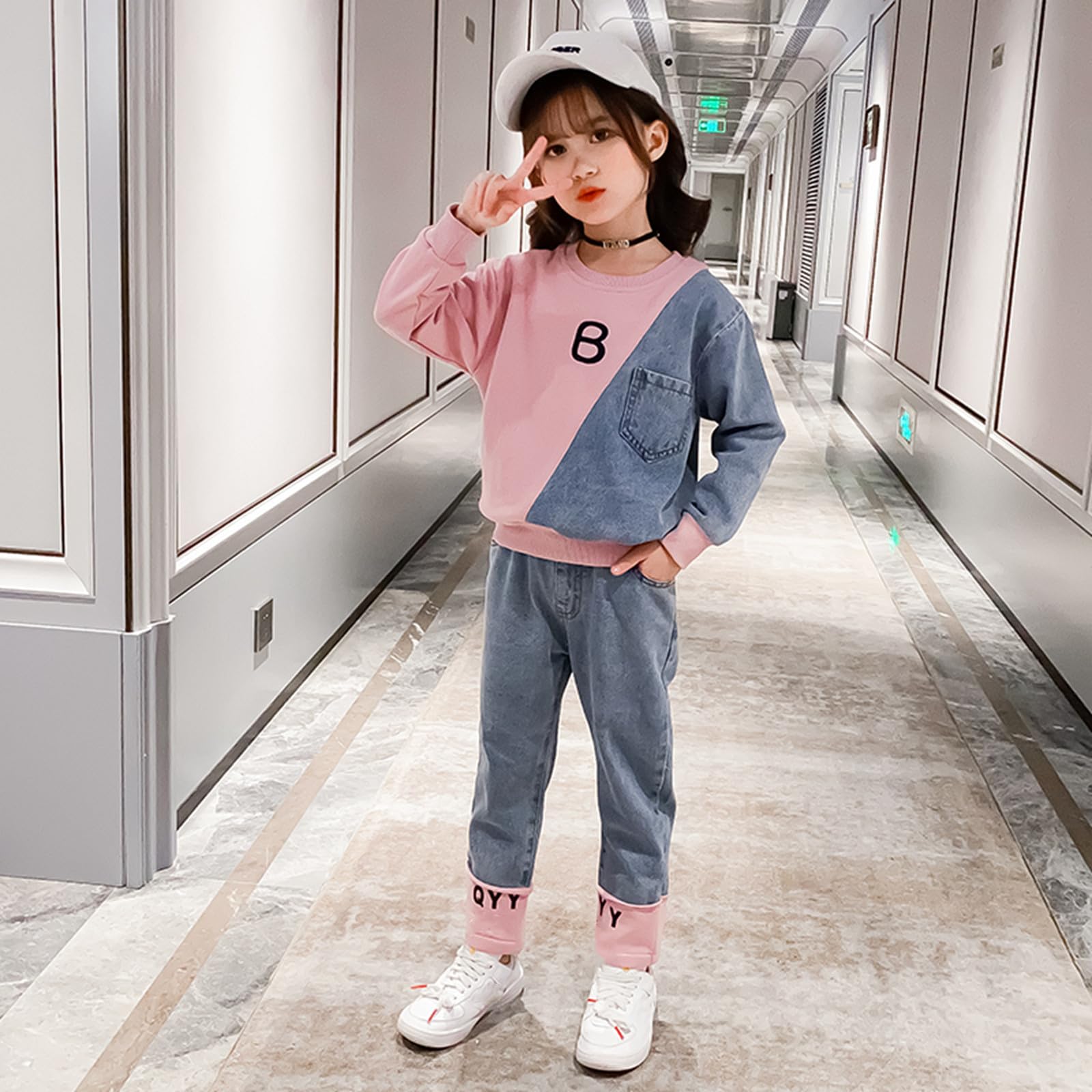 amropi Filles Ensembles Pantalon et Haut Sweats Survêtement Jeans Jogging Vêtement pour 3-12 Ans