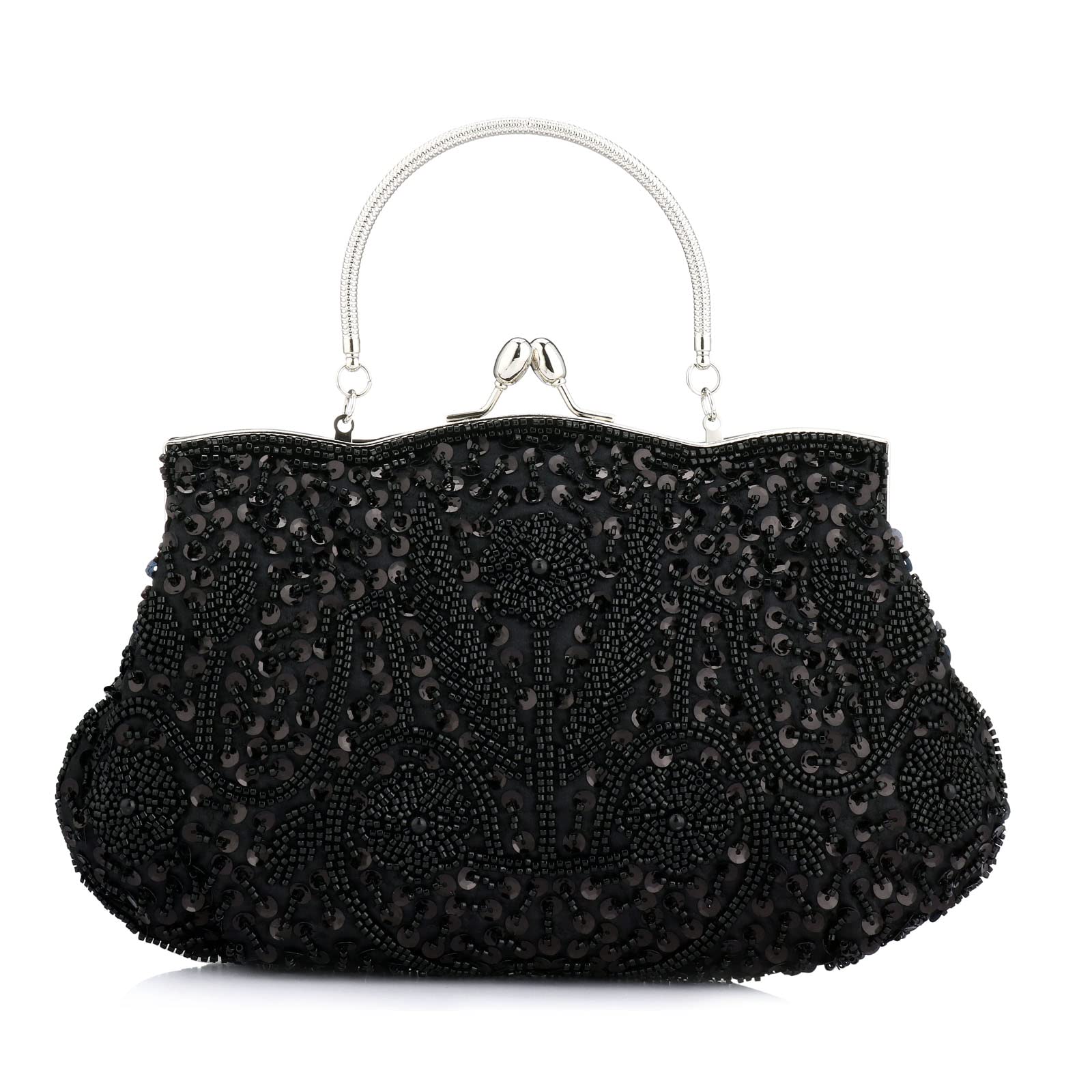 Collection Antique Floral Bead Sequin Soft Clutch Evening Bag Designer Purse Large Clutch Handbag