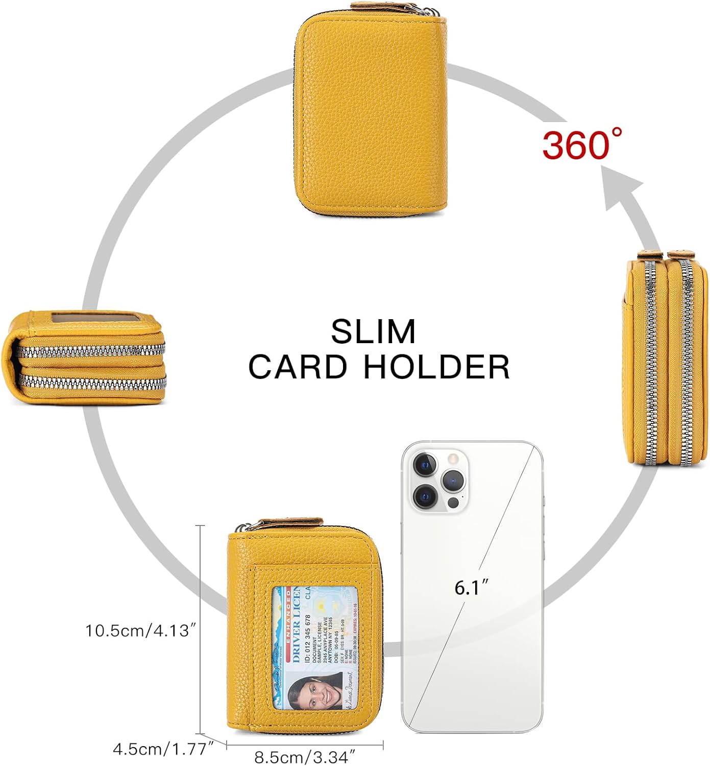 Credit Card Holder Wallet RFID Blocking Leather Small Wallet for Women Double Zipper Wallet with ID Window - Image 5