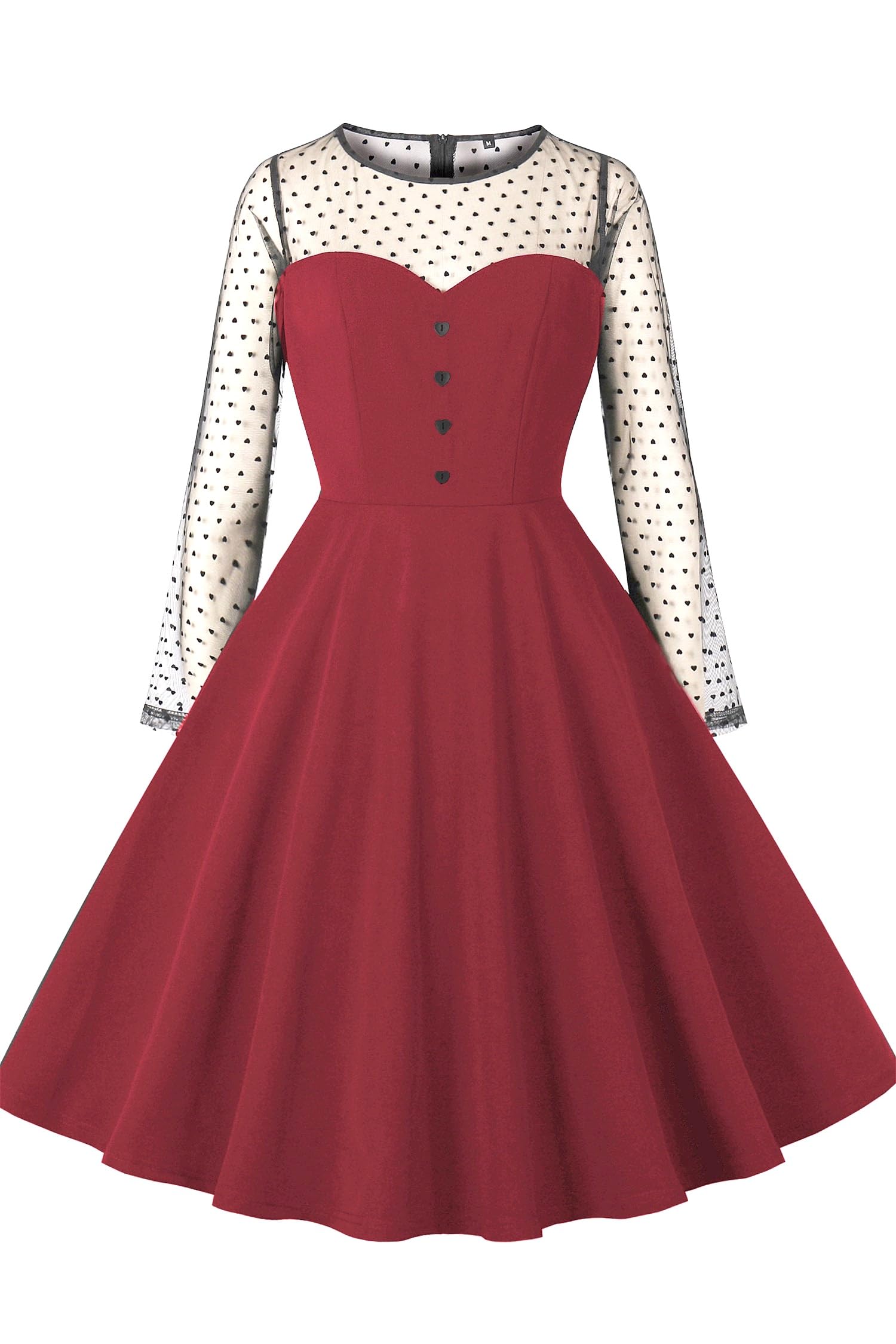 AXOE Femme Robe Vintage Années 50 en Tulle à Cœurs Robe A-Line Respirante en Tissu Anti-Froissures pour Occasions Décontractées ou Élégantes