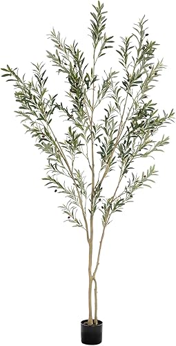 Realead Árbol de olivo sintético alto de 8 pies, olivos artificiales en maceta para interiores, gran planta de olivo artificial con frutas