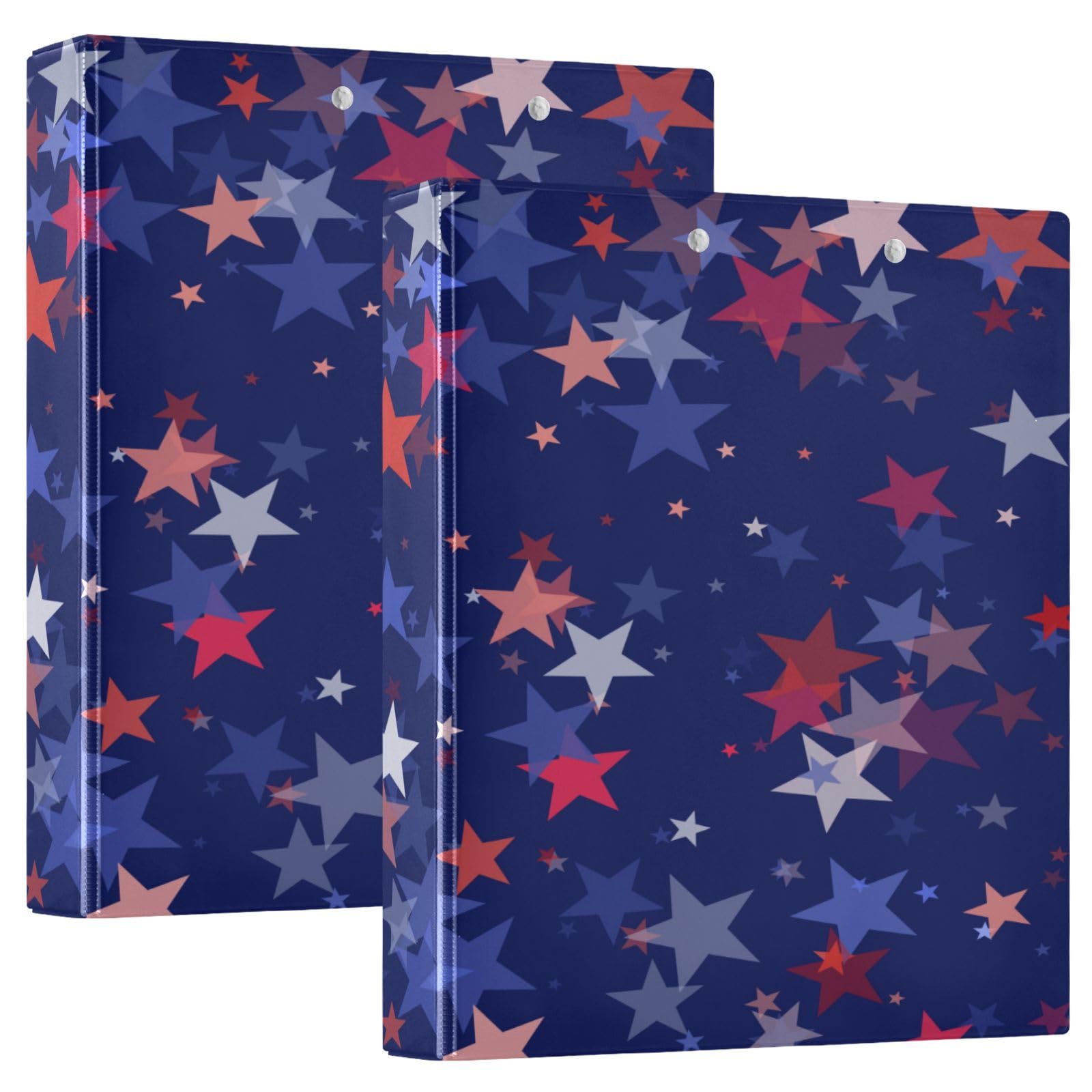 SKYSHU Patriotic Star - Raccoglitori a 3 anelli rotondi con 3 tasche interne in PVC trasparente, impermeabili, robusti, con clip in metallo antiscivolo, raccoglitori versatili per 200 fogli,