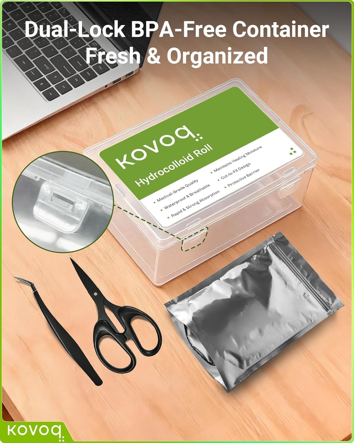 Hydrocolloid Roll Bandages for Wound Care, Kovoq Medical Grade Hydrocolloid Pimple Patches Tape Sterile and Waterproof, with DIY Size & Shape Tools Scissor and Tweezer (2in * 16ft) - Image 7