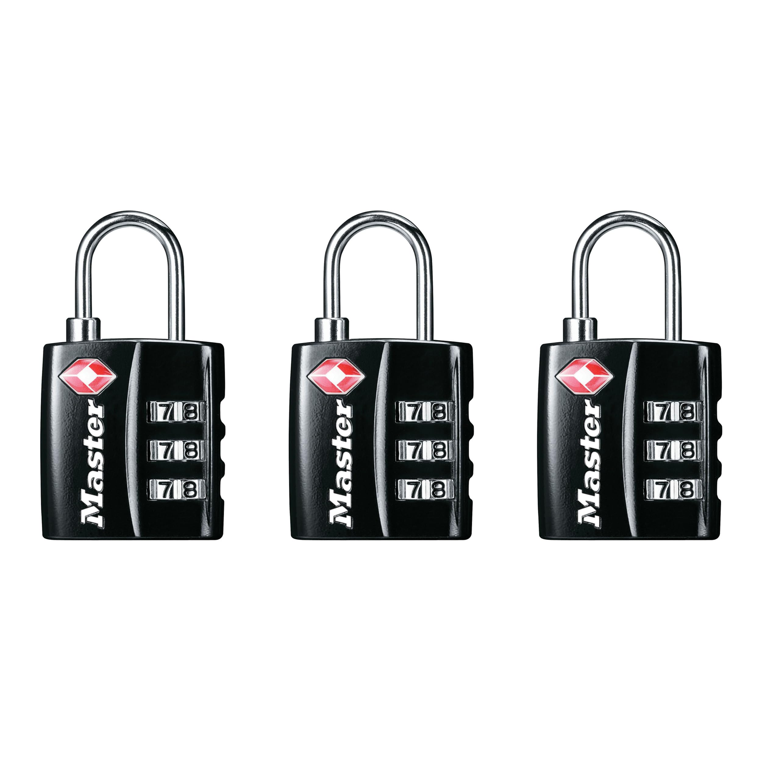 Master Lock Black TSA-Approved Luggage Lock with Wide Lock Body and Thin, Durable Steel Shackle, Zipper Lock for Backpacks, Luggage, 3 pk, 4680BLKEC3