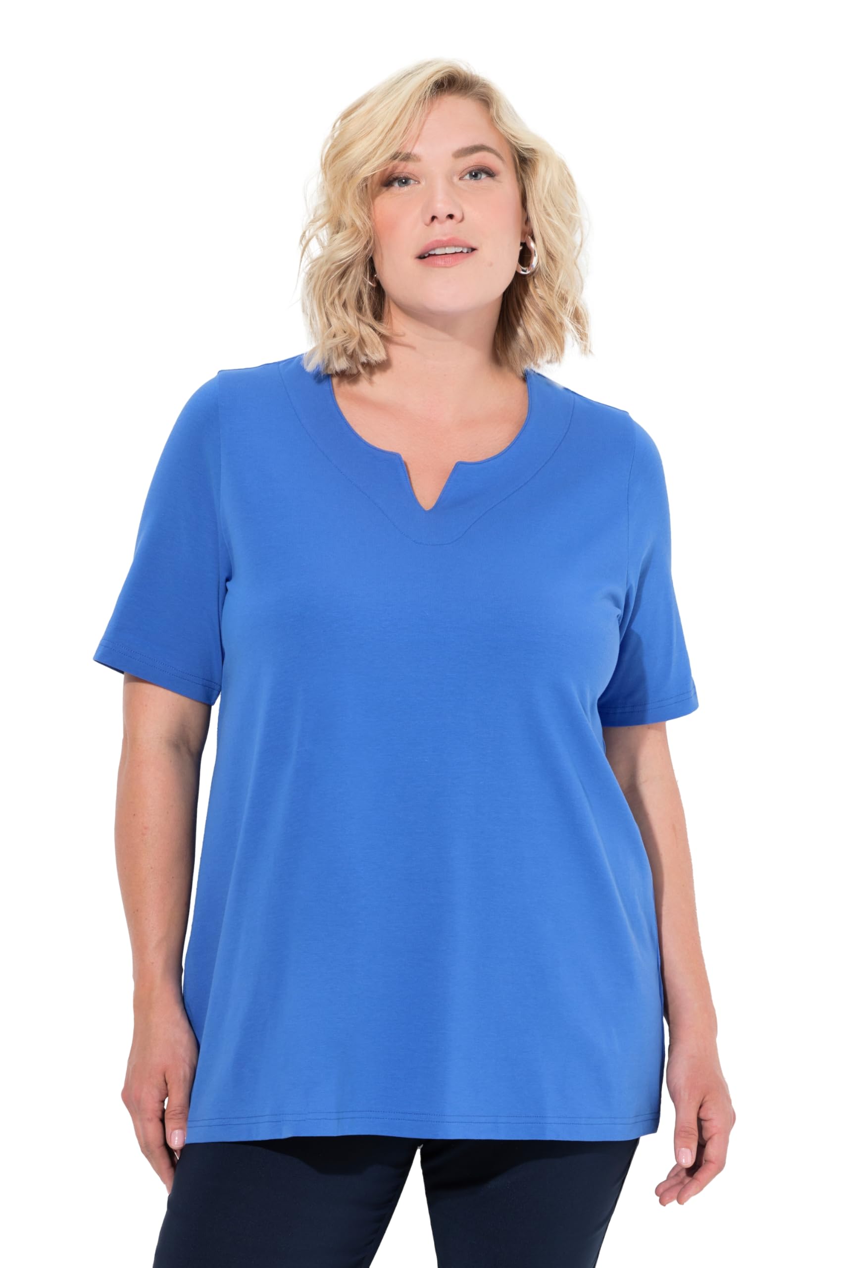 Ulla Popken Damen T-Shirt, A-Linie, Tunika-Ausschnitt, Halbarm Shirt Tropfenausschnitt