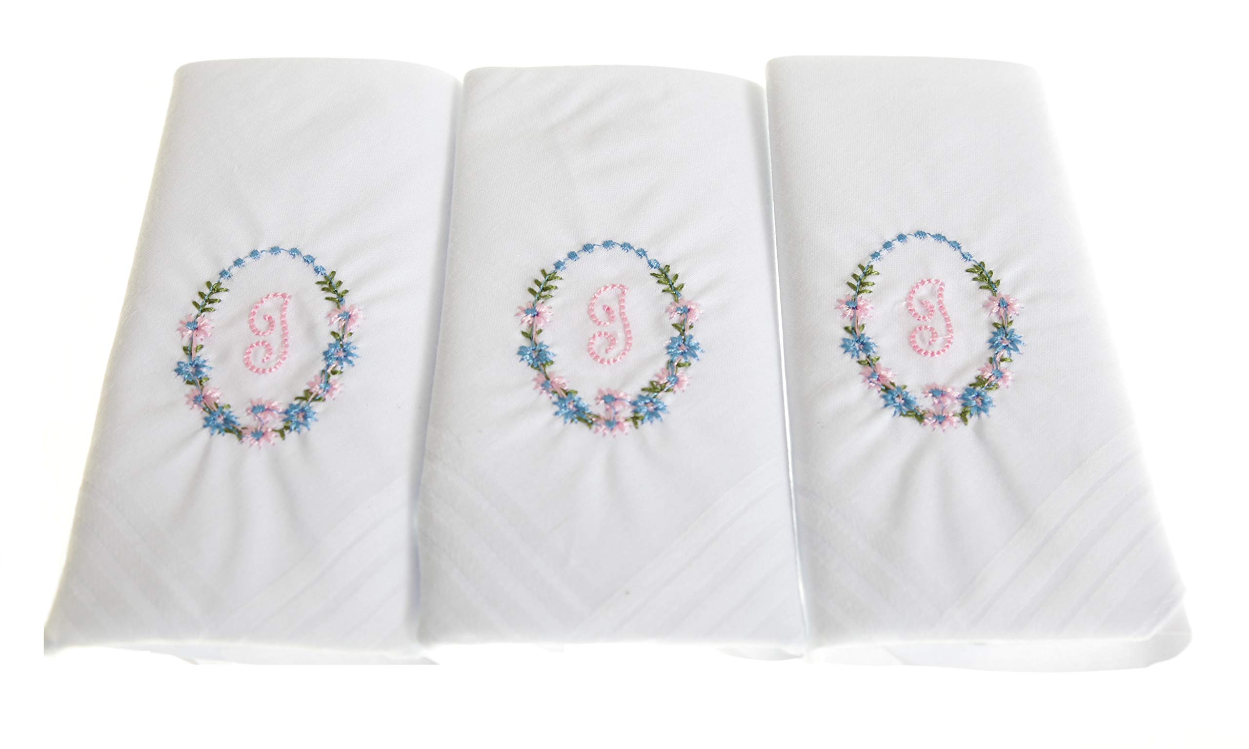 Pañuelos para mujer 100% algodón con letra inicial en caja, paquete de 3