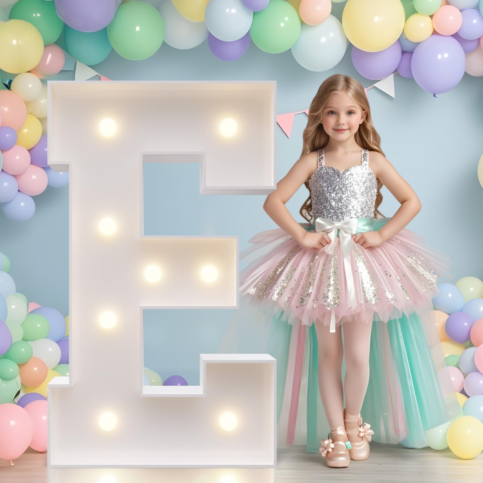 JoyMuse Marquee Letters 3 Feet Tall, Light Up Letters 3FT with Lights, Large Letters for Party, Letter E Light Up Letters for Graduation Proposal