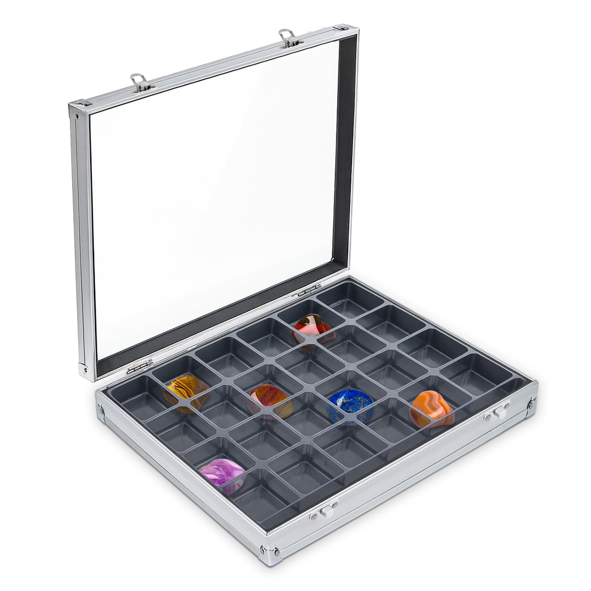 SAFE 5881 Vitrina de colección de aluminio con tapa transparente | Estuche para minerales, Lego, ladrillos y mucho más. | Formato: 65 x 395 x 300 mm
