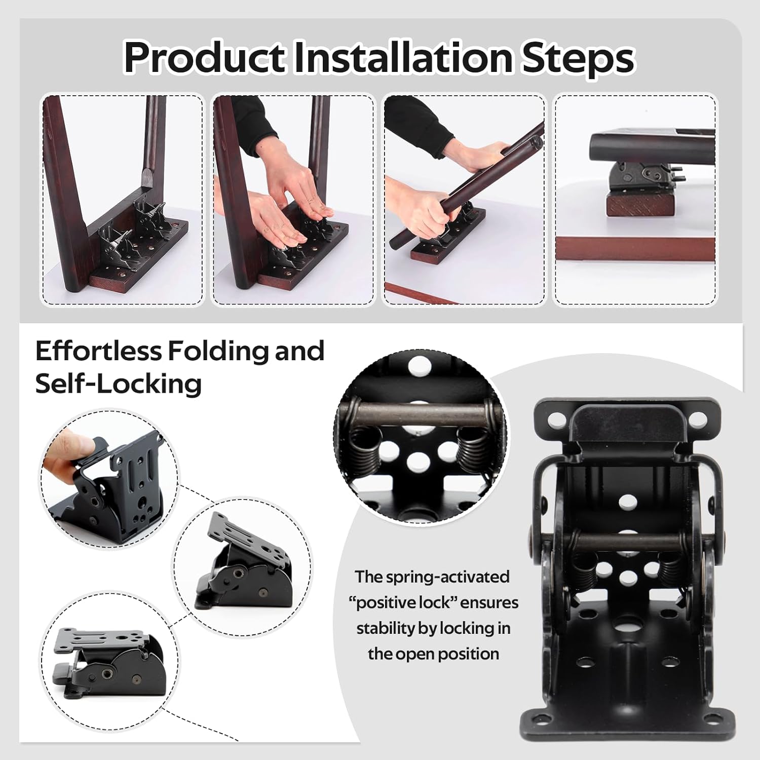 8 Pack Folding Table Leg Brackets with Self-Locking Hinges 0-90°, Folding Shelf Brackets, Folding Brackets Heavy Duty, with Screwdriver & 80 Screws, for Furniture, Table, Chair, Shelf