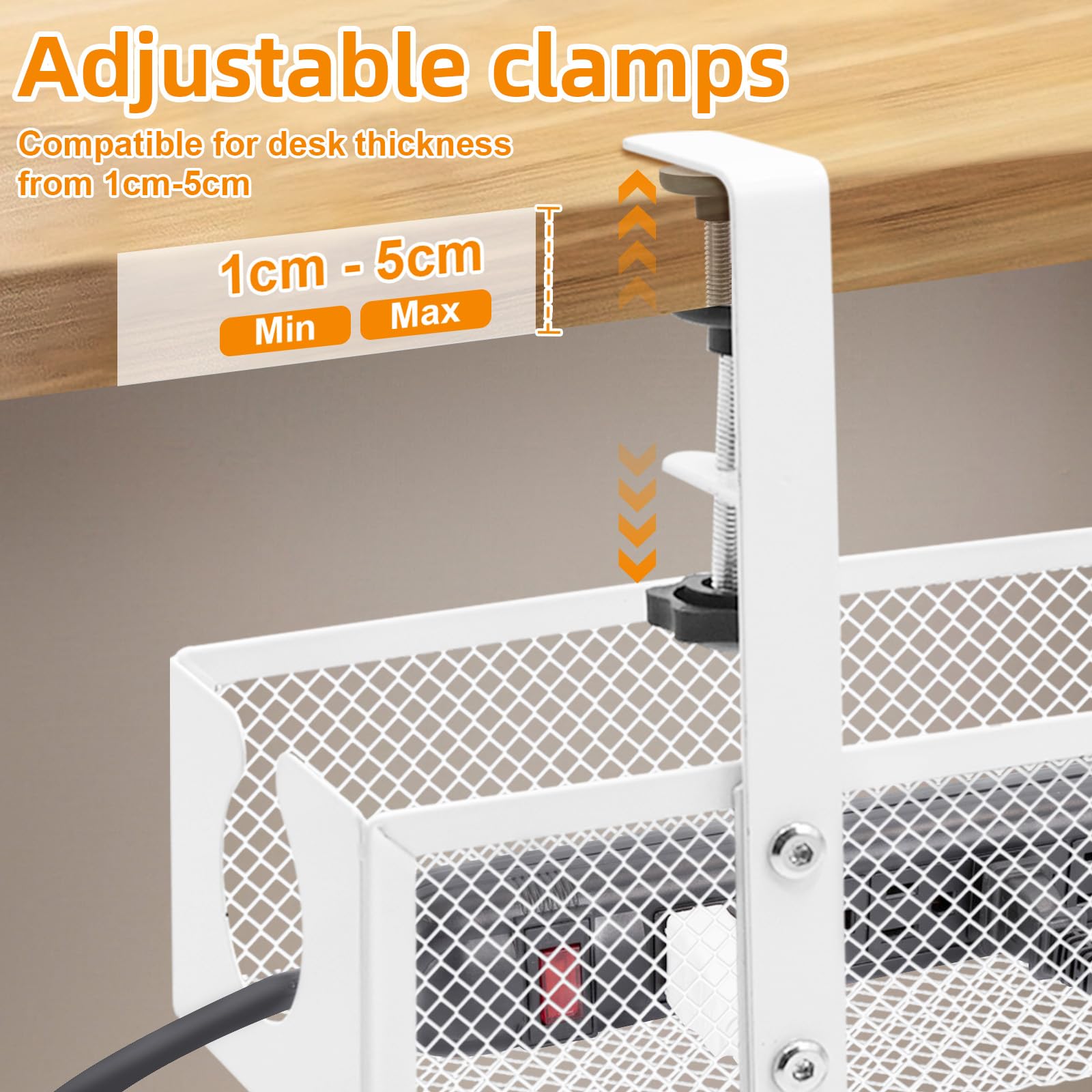 YTACREA Two Layer Under Desk Cable Management Tray, Desk PC Cable Tidy Box with Clamp Mount - Image 3