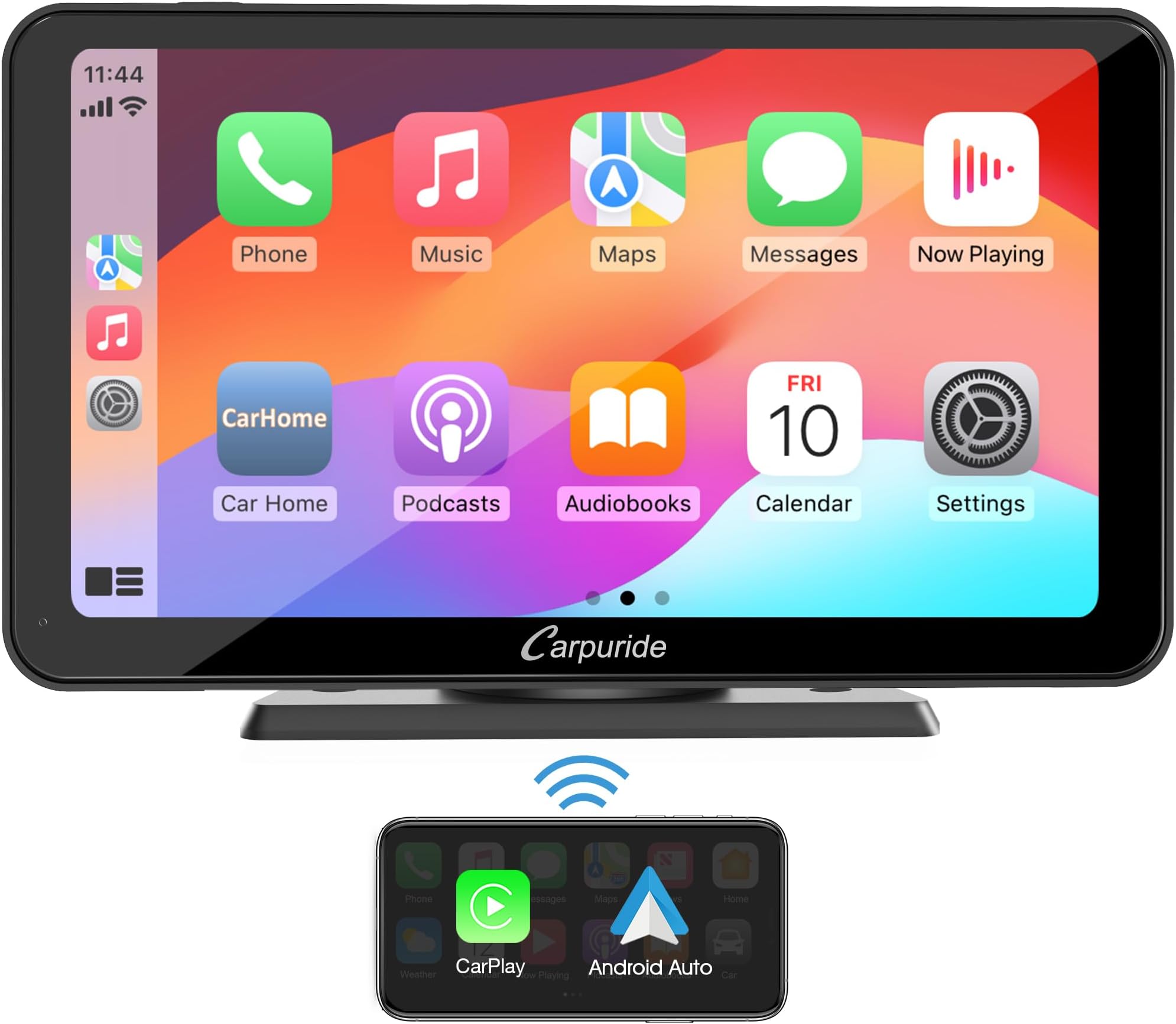 Carpuride W701, Carpuride 7 inch Portable Wireless Carplay & Android Auto, IPS Touchscreen, Bluetooth 5.0 Audio Hands Free Calling/Mirror Link/GPS/Siri/Mic, Dash Windshield Mounted