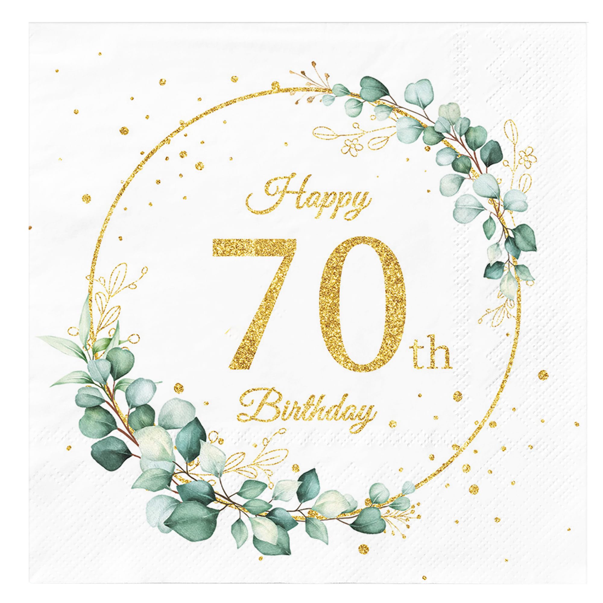 40Pcs 70th Birthday Day Napkins Sage Green Eukalyptus Birthday Day Party Table Decorations Disposable Paper Serviettes for Women Men Him Her Party Decorations