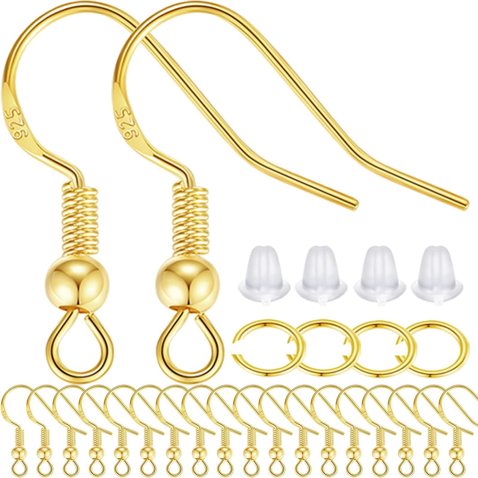 MAIBAOTA Gold Plated Earring Hooks, 900 Pcs Earrings Hooks for Jewelry Making, Hypoallergenic Gold Jump Rings, Earring Findings, Clear Earring Backs