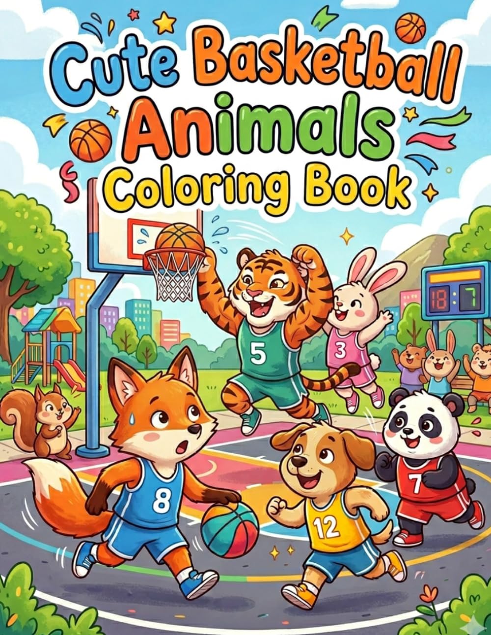Cute Basketball Animals Coloring Book: Fun and Easy Coloring Pages for Kids Ages 4-8