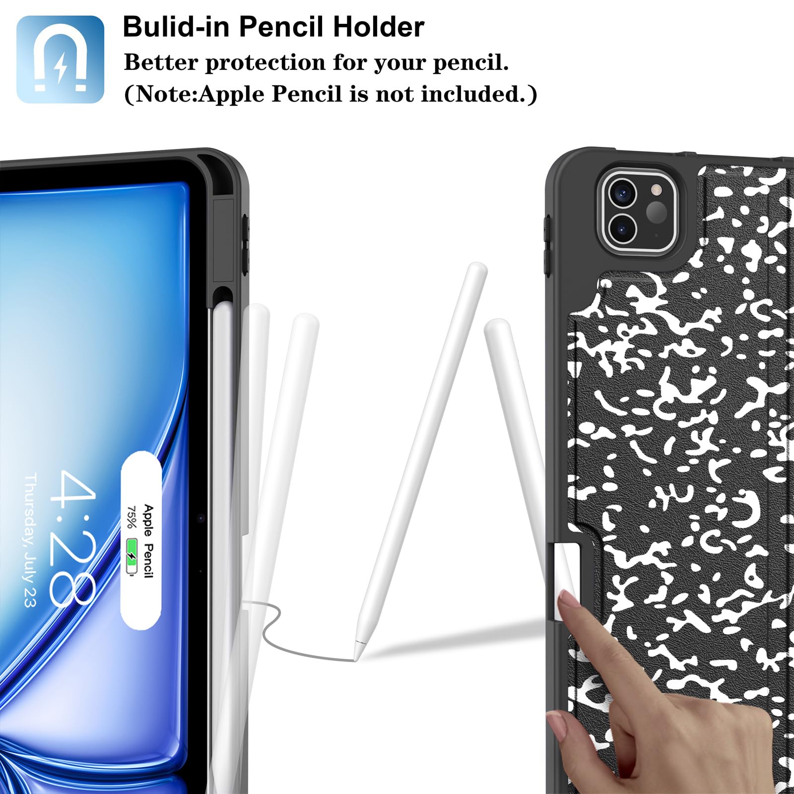 Supveco Etui na iPada Air 33.0 cm 2024/iPad Pro 12,9 cala 2020-2022 z uchwytem na ołówki [automatyczne budzenie/uśpienie], wysokiej jakości etui folio z miękką tylną obudową TPU do iPada Pro 6., 5.,