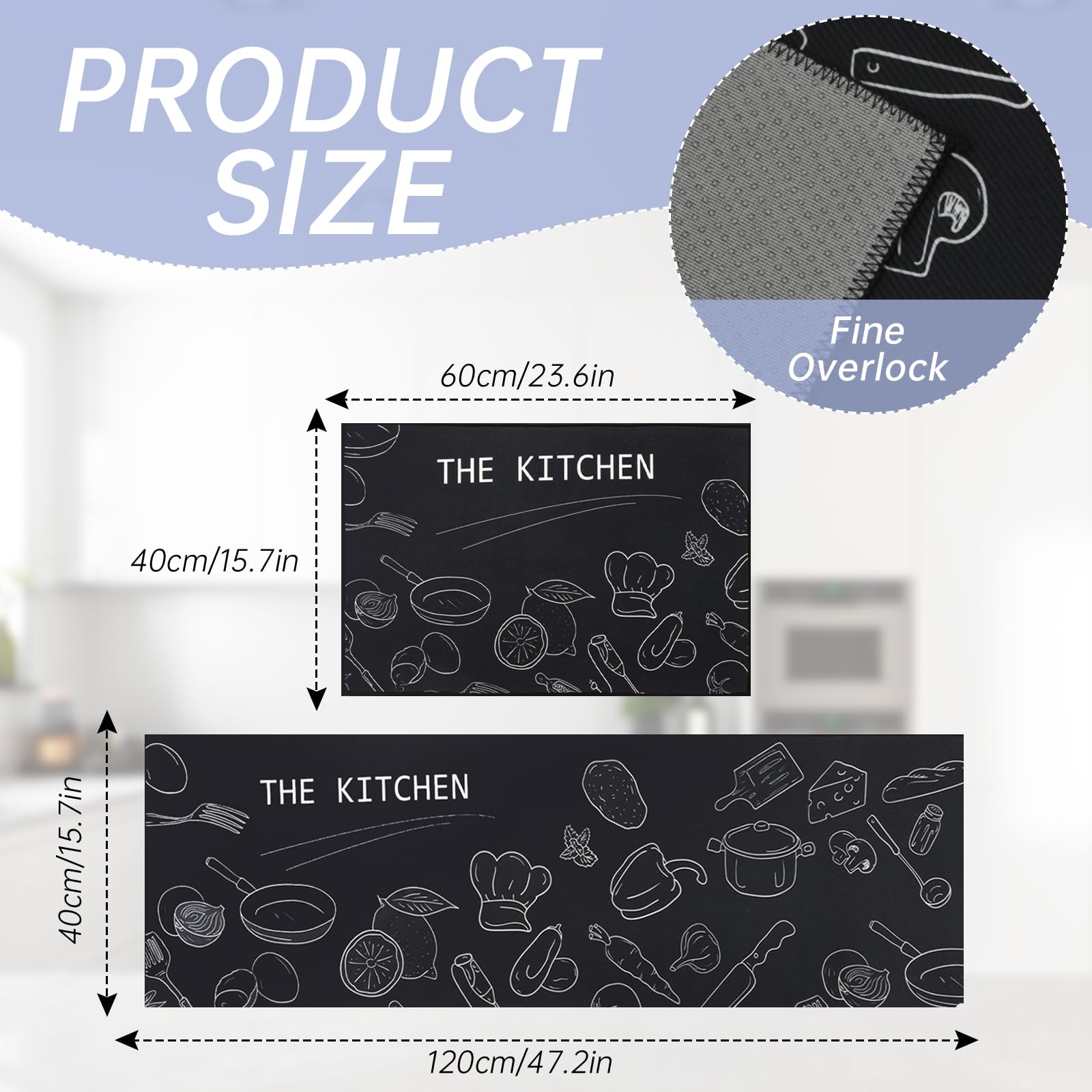 Set De 2 Tapis De Cuisine BWBIKE - Microfibre Antidérapante - 50x80cm + 50x150cm - Motif Losange