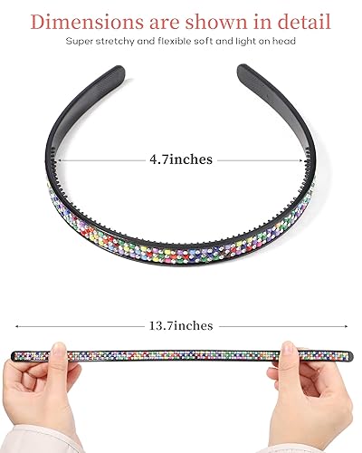 Miniatura 2 de doboi Paquete de 10 diademas de plástico brillante con diamantes de imitación de 4.7 pulgadas, diadema elástica con cuentas de cristal hechas a mano